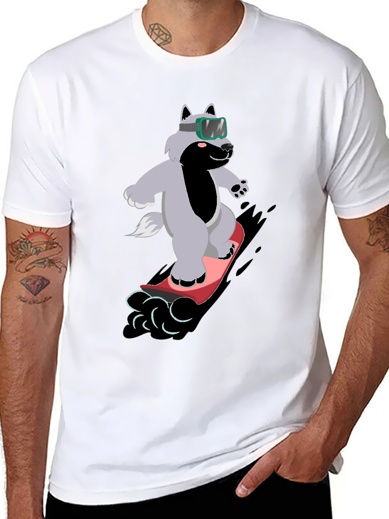 Wolf Snowboarder Black T-Shirt