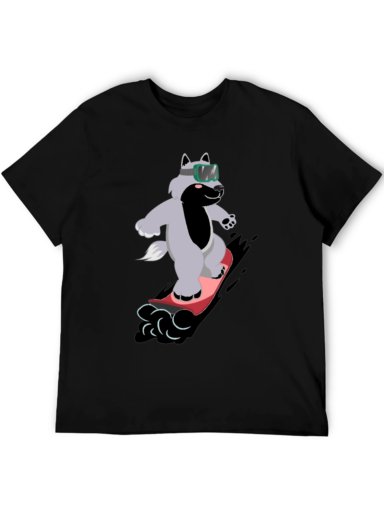 Wolf Snowboarder Black T-Shirt