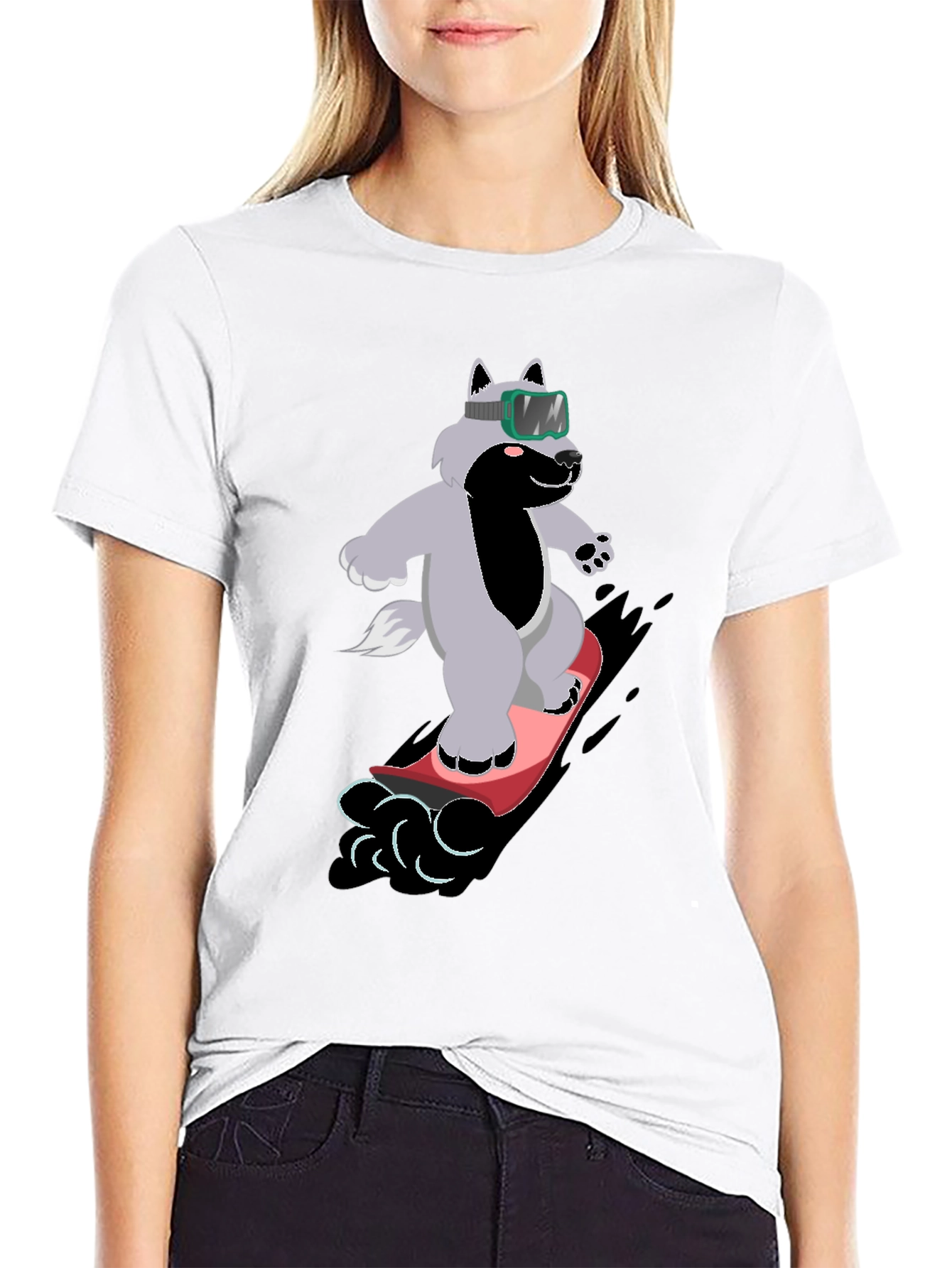Wolf Snowboarder Black T-Shirt