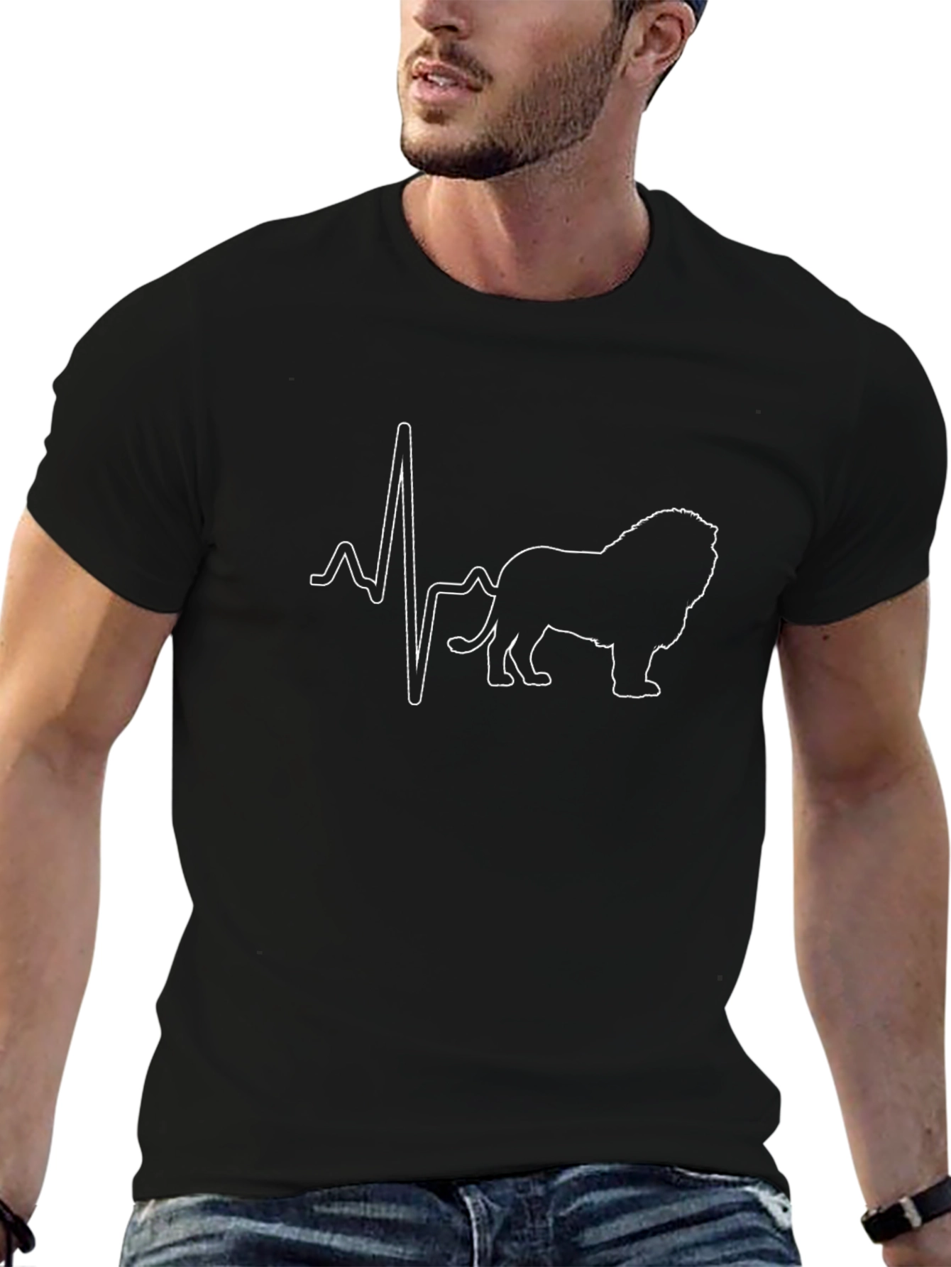 Lion Heartbeat Graphic Tee - Stylish Black T-Shirt