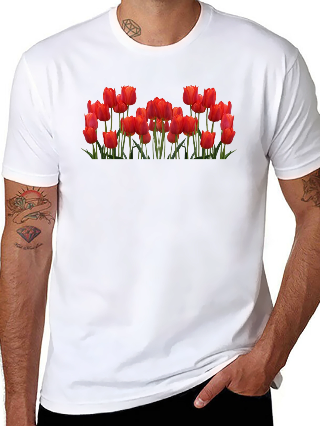 Tulip Garden Black Tee - Floral Graphic T-Shirt