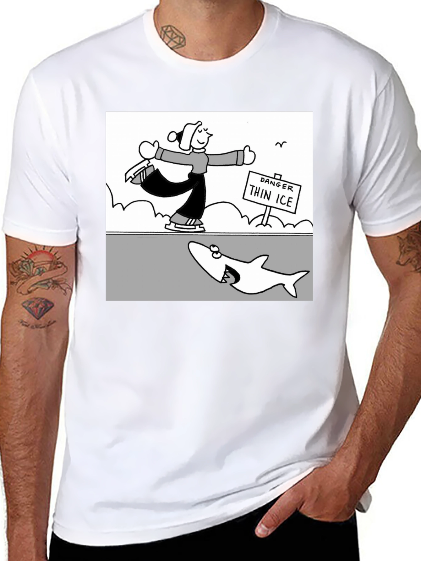 Danger Thin Ice Cartoon T-Shirt