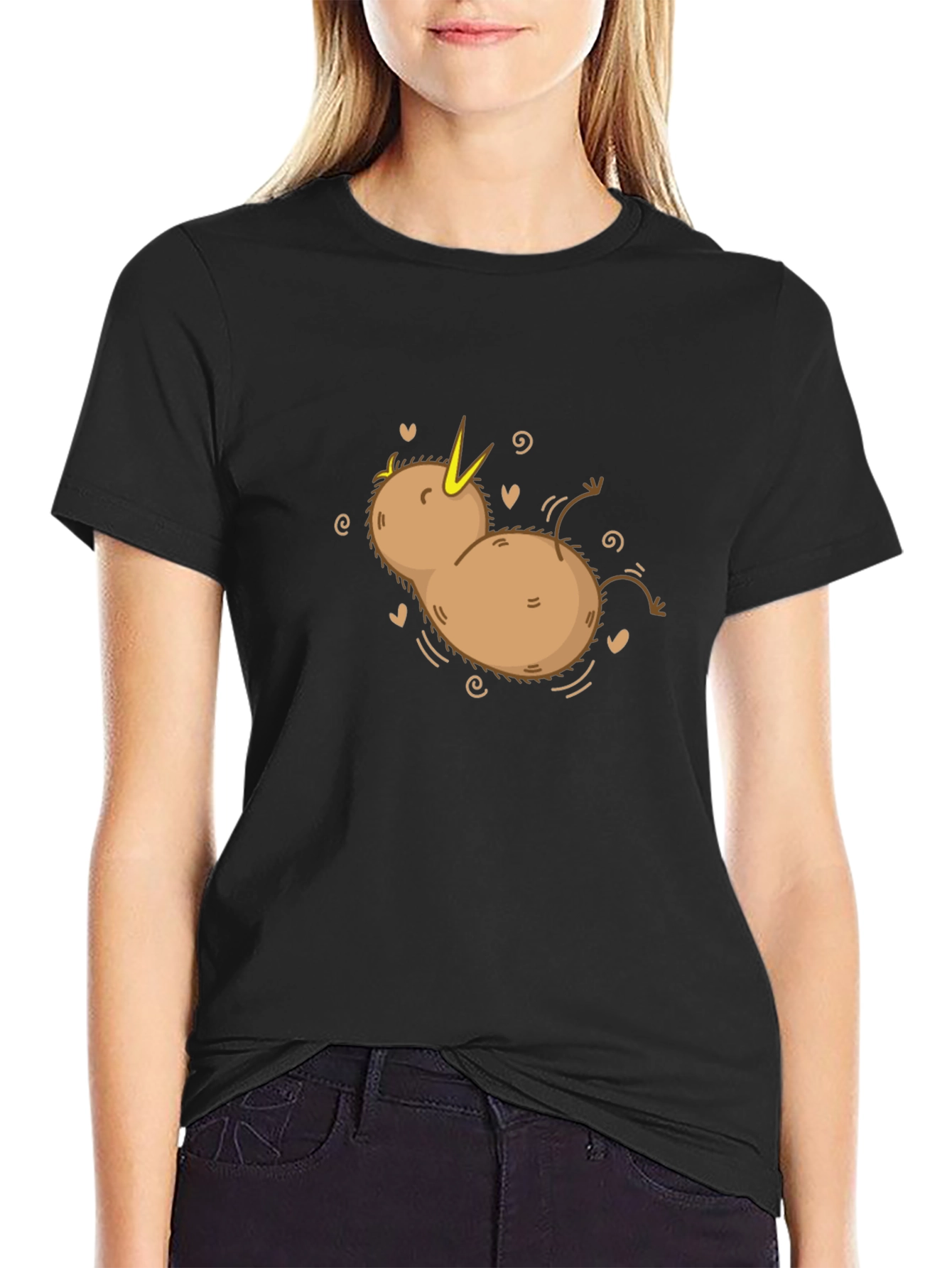 Kiwi Bird Cartoon T-Shirt - Black Cotton Tee