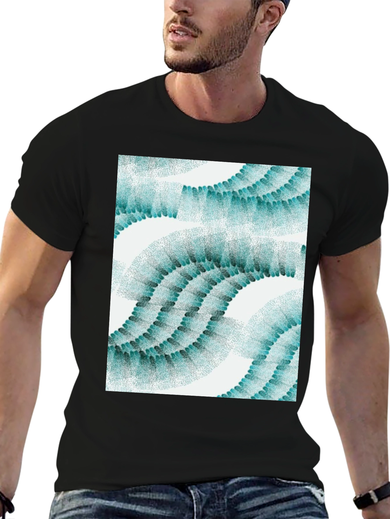 Abstract Wave Pattern Black T-Shirt
