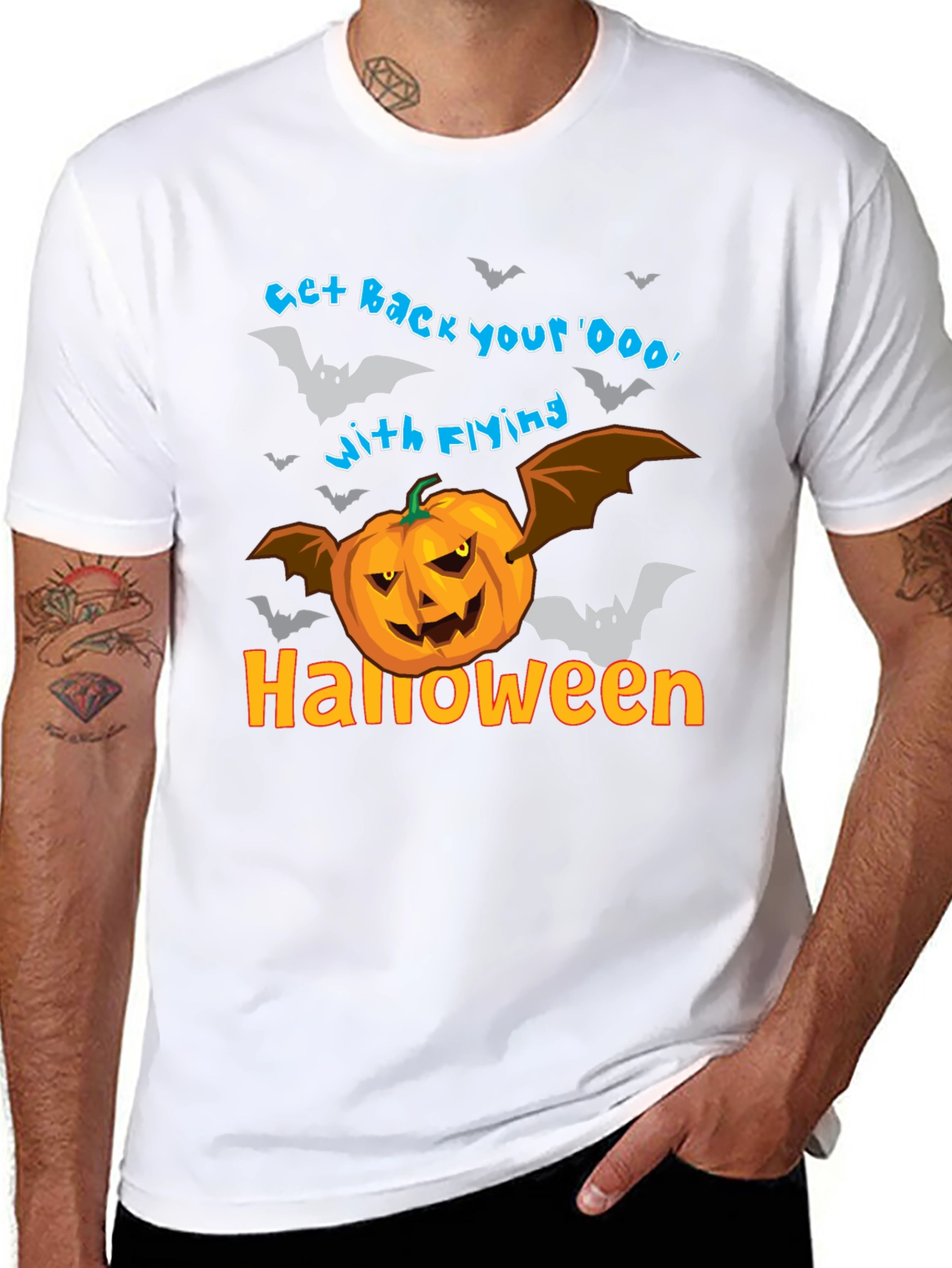 Halloween Pumpkin Bats Black T-Shirt