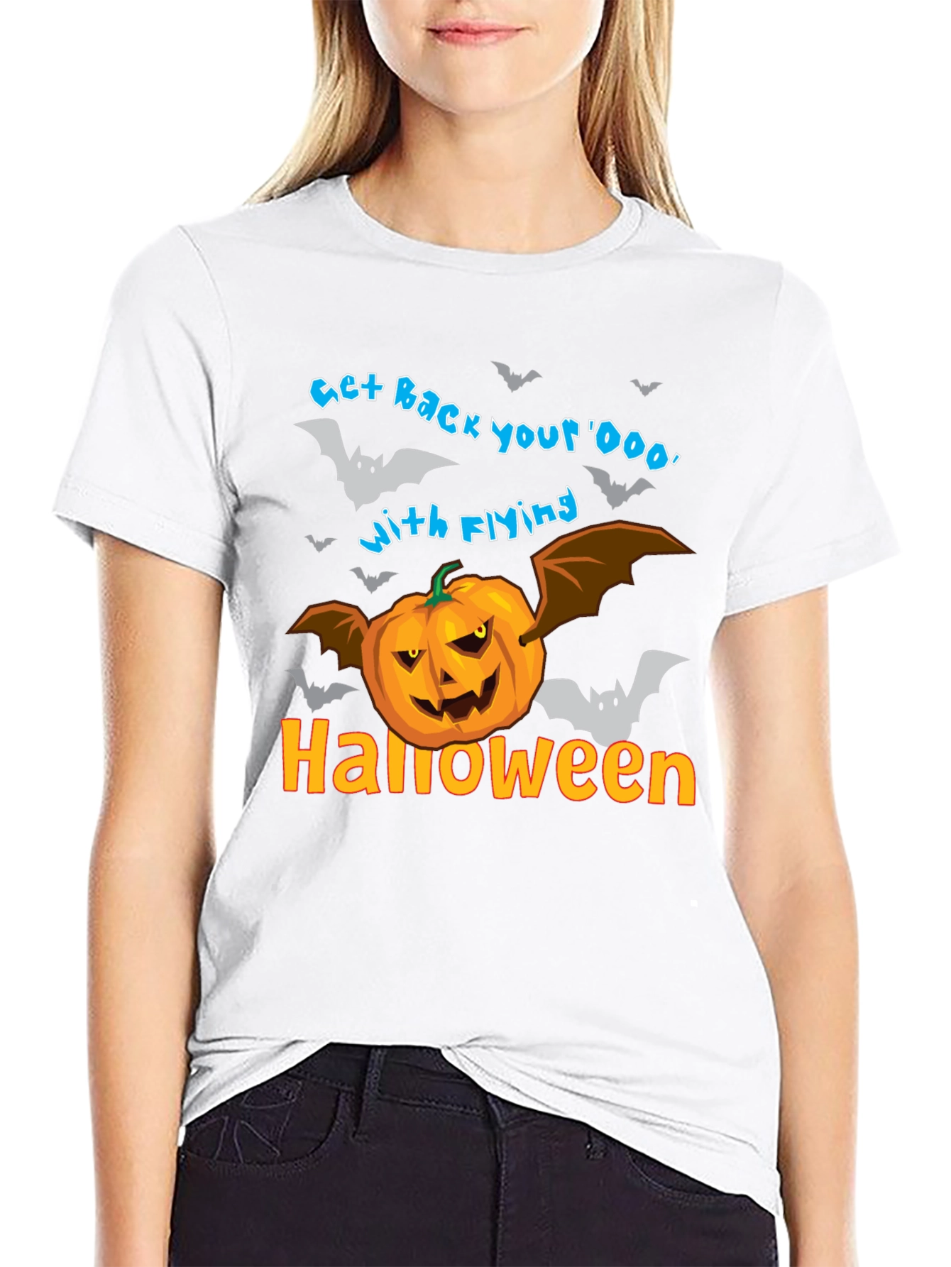 Halloween Pumpkin Bats Black T-Shirt