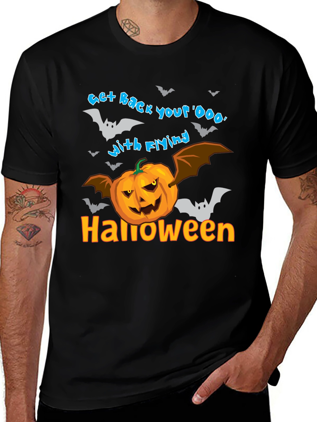 Halloween Pumpkin Bats Black T-Shirt