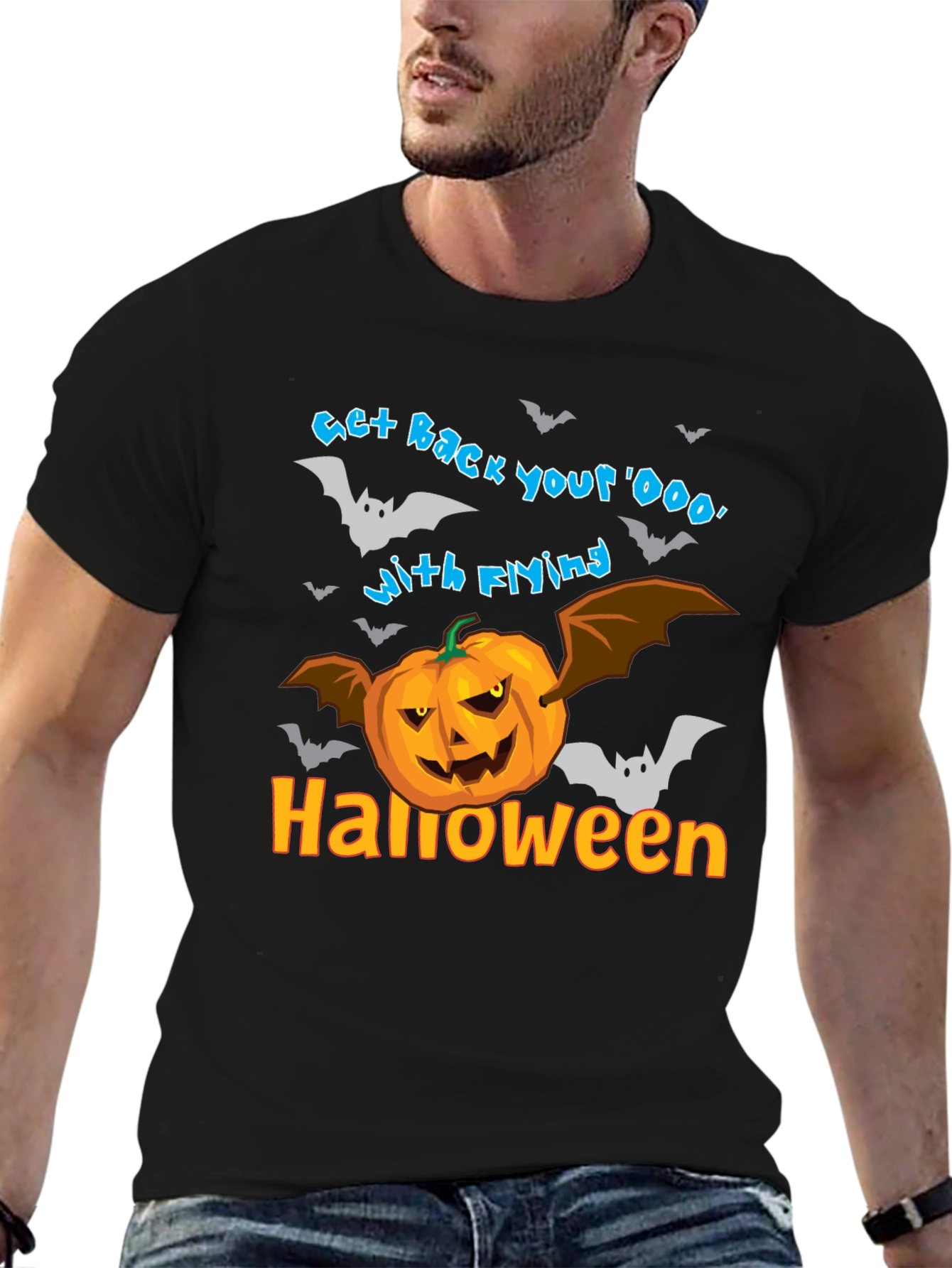 Halloween Pumpkin Bats Black T-Shirt