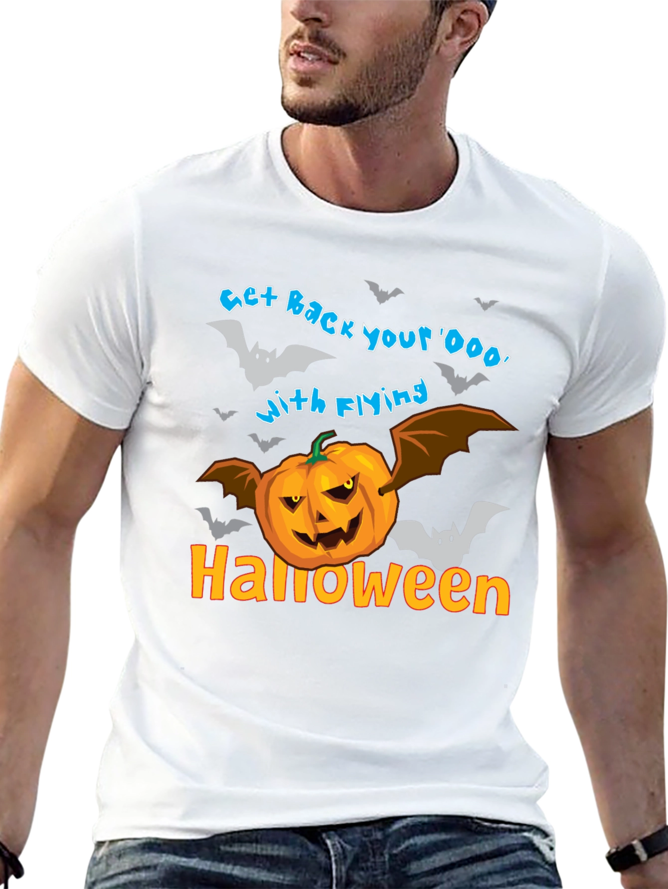 Halloween Pumpkin Bats Black T-Shirt