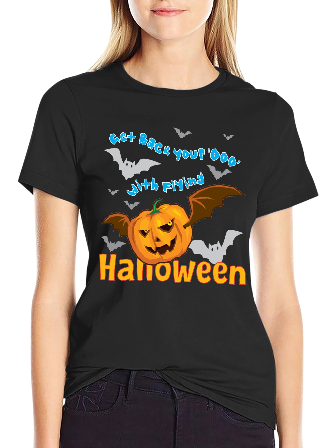 Halloween Pumpkin Bats Black T-Shirt
