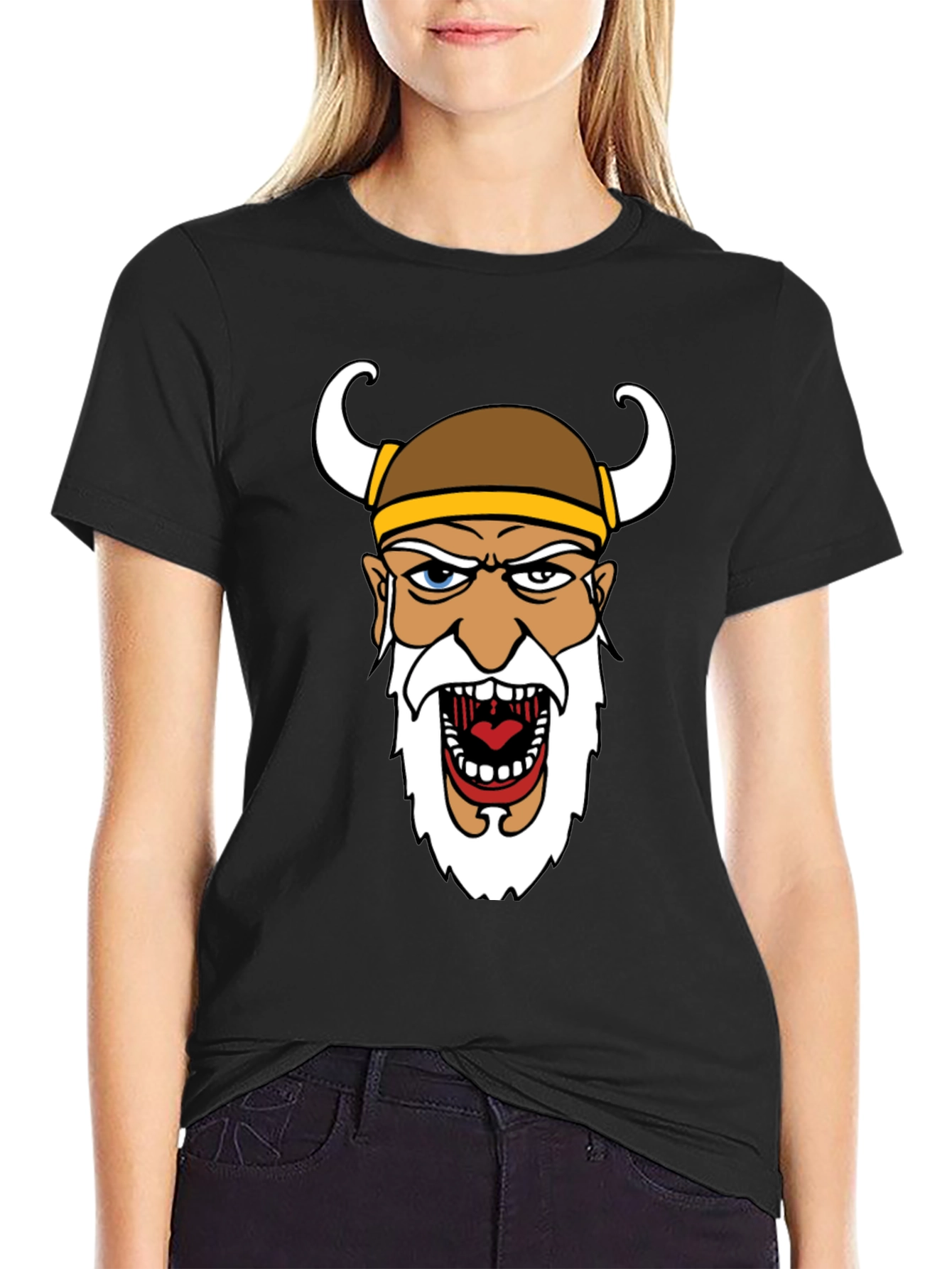 Viking Cartoon Graphic Black T-Shirt