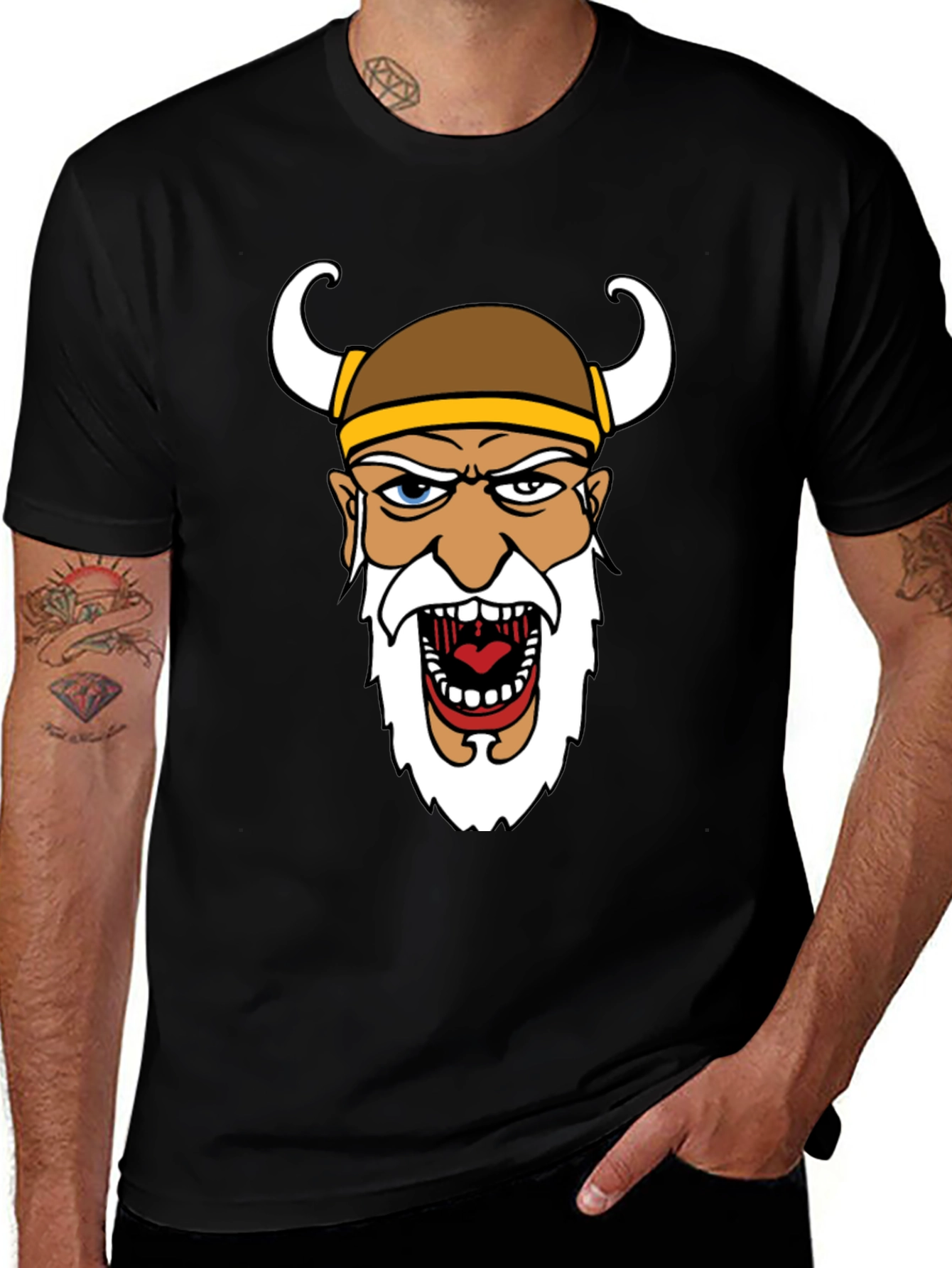 Viking Cartoon Graphic Black T-Shirt