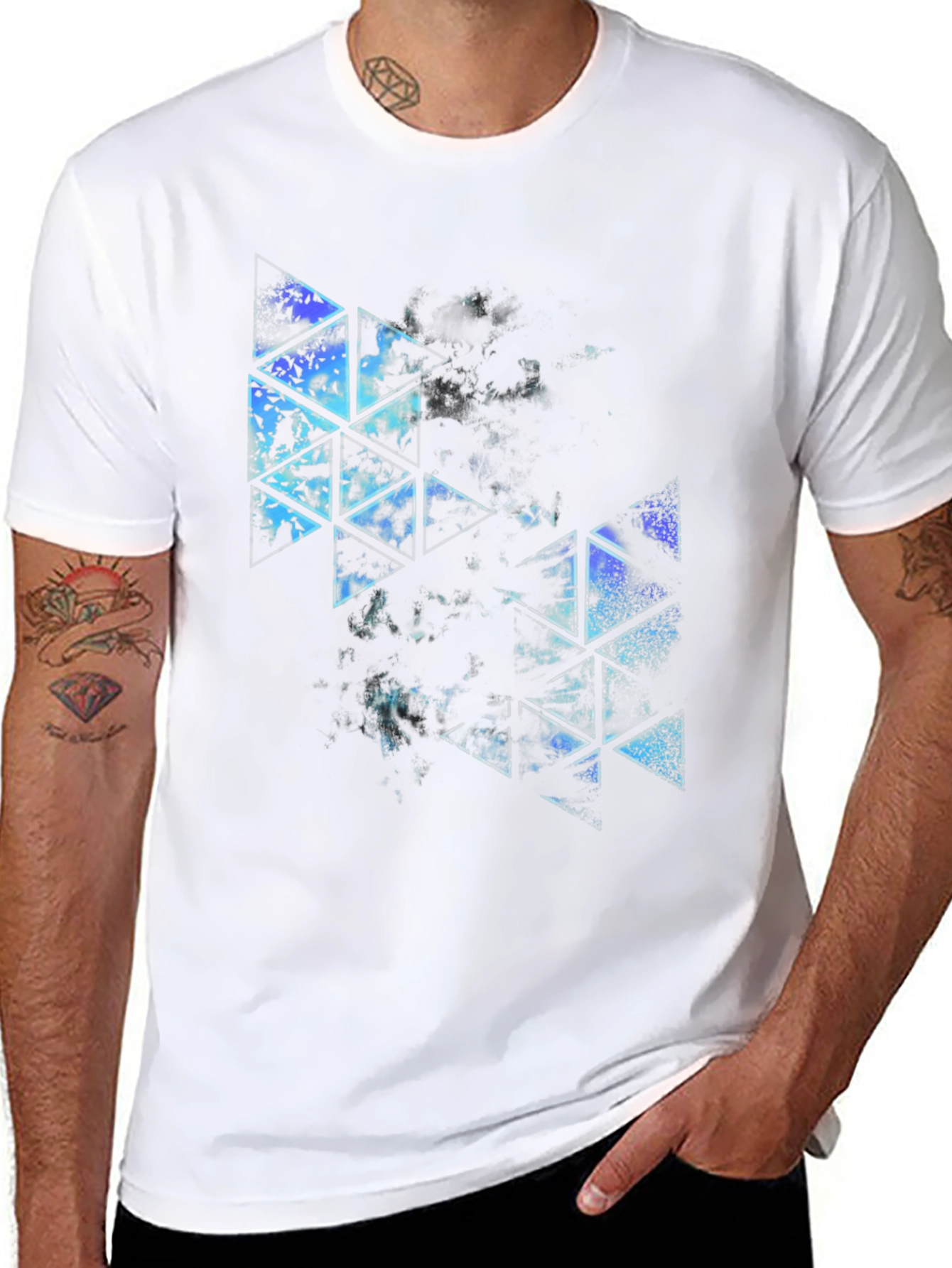 Abstract Triangle Graphic Black T-Shirt