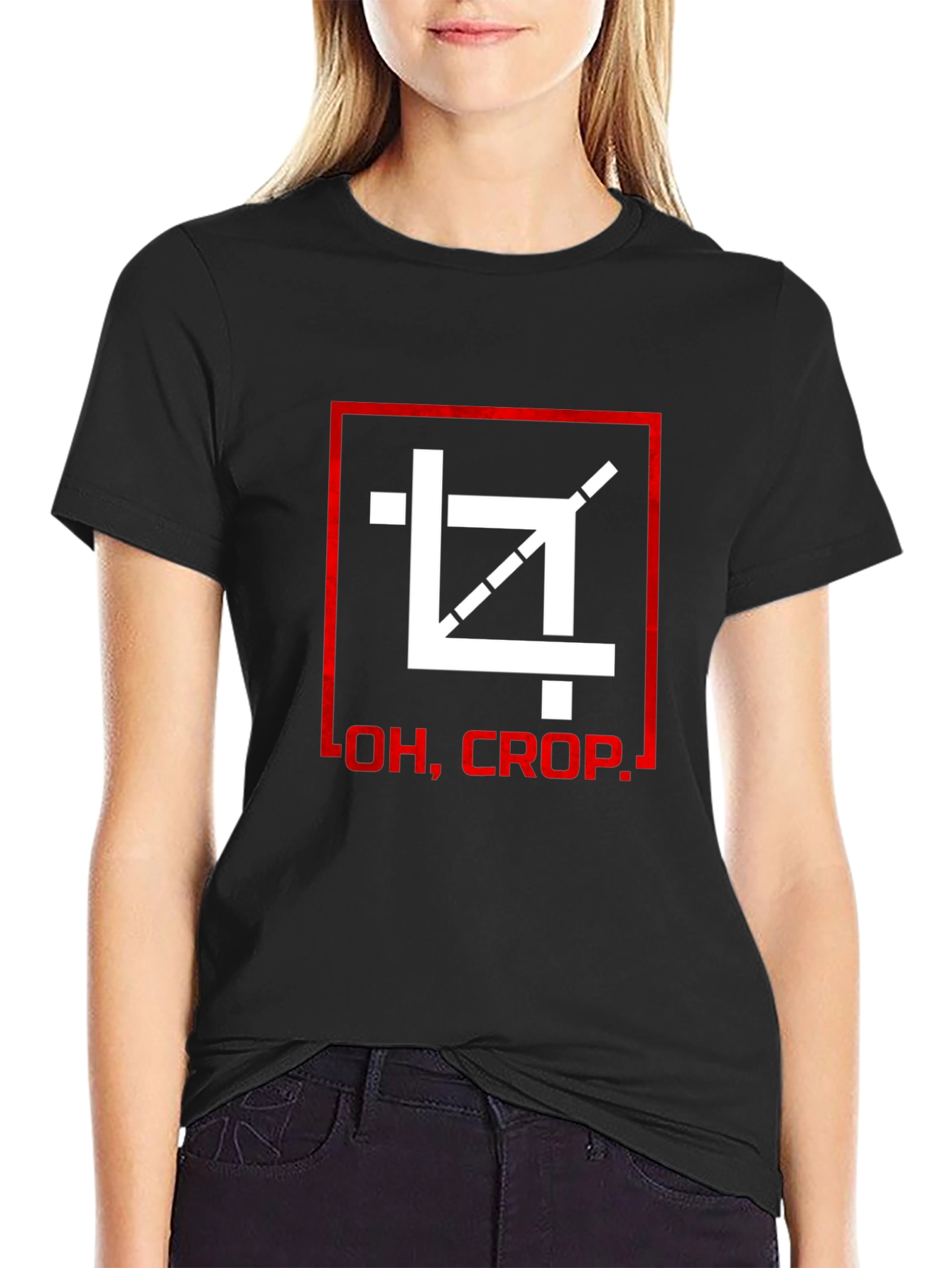 Oh Crop! Graphic Print Black T-Shirt
