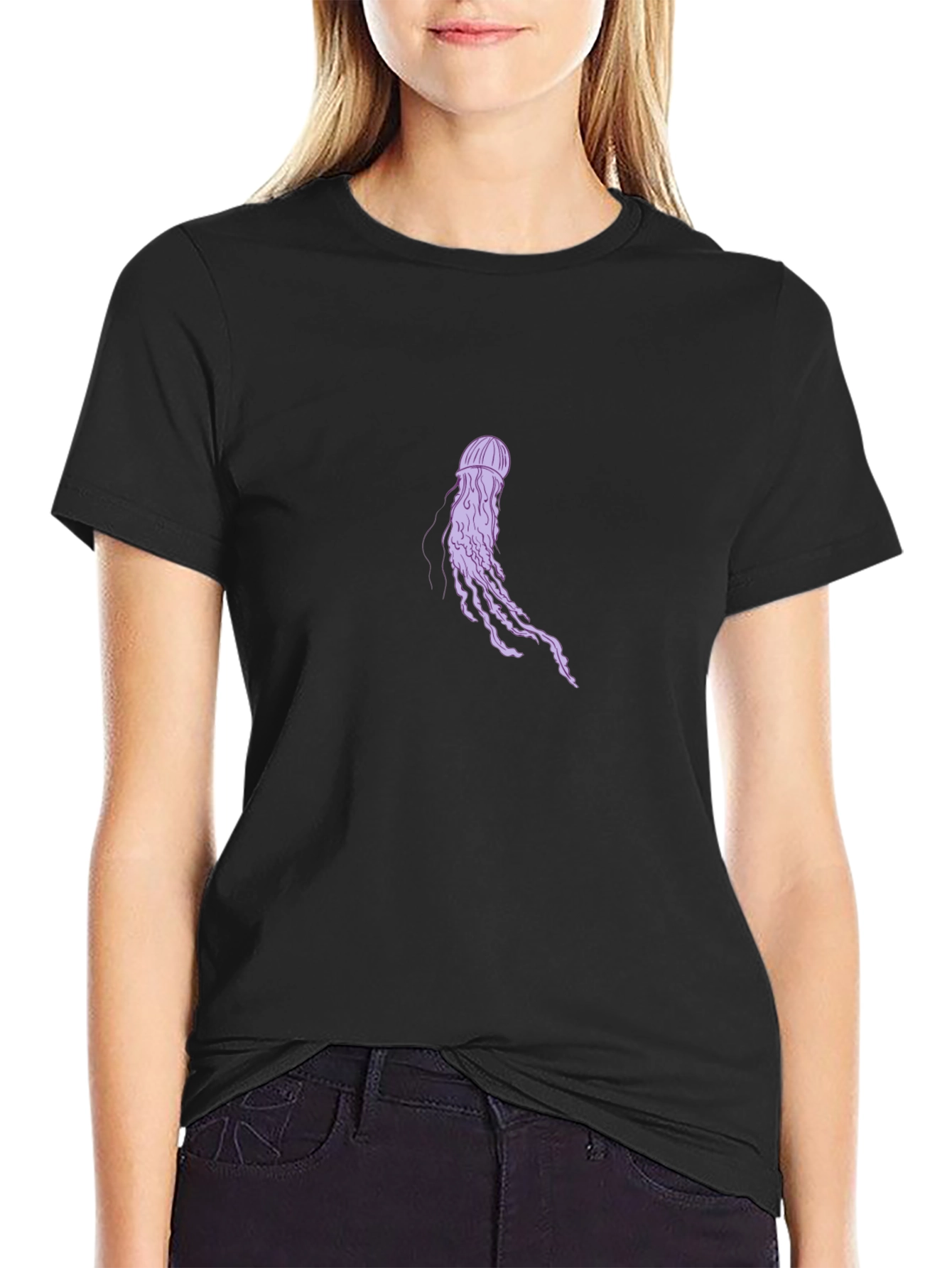 Jellyfish Graphic Tee - Black Cotton Casual T-Shirt