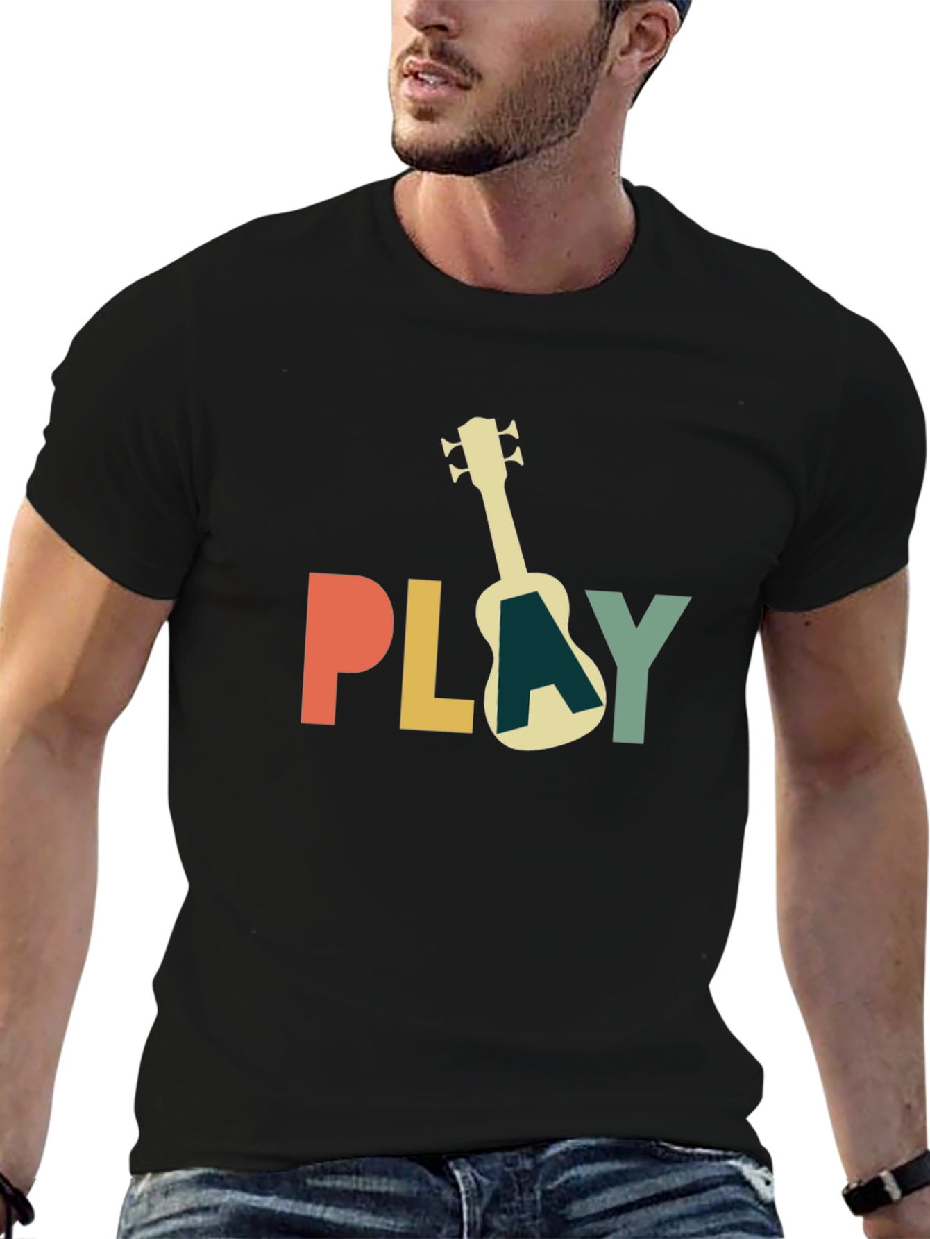 Play Ukulele Black T-Shirt - Music Lover Tee