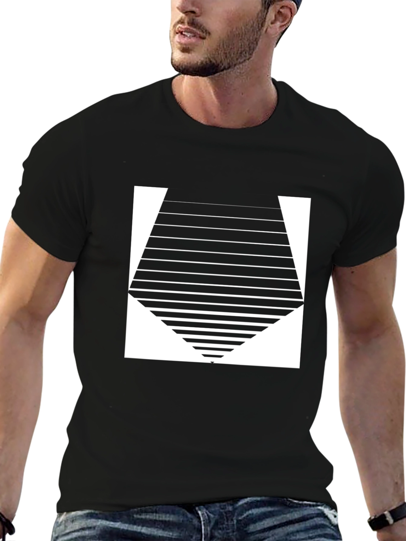 Geometric Striped Graphic Tee