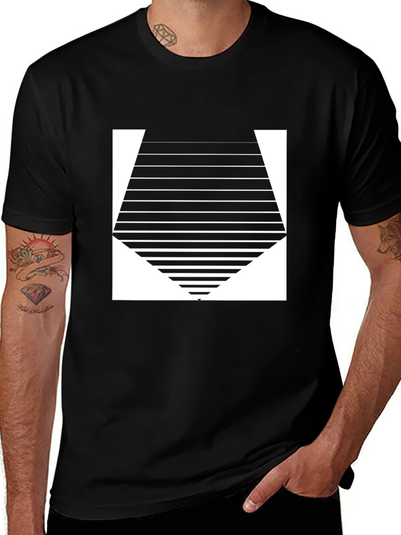 Geometric Striped Graphic Tee