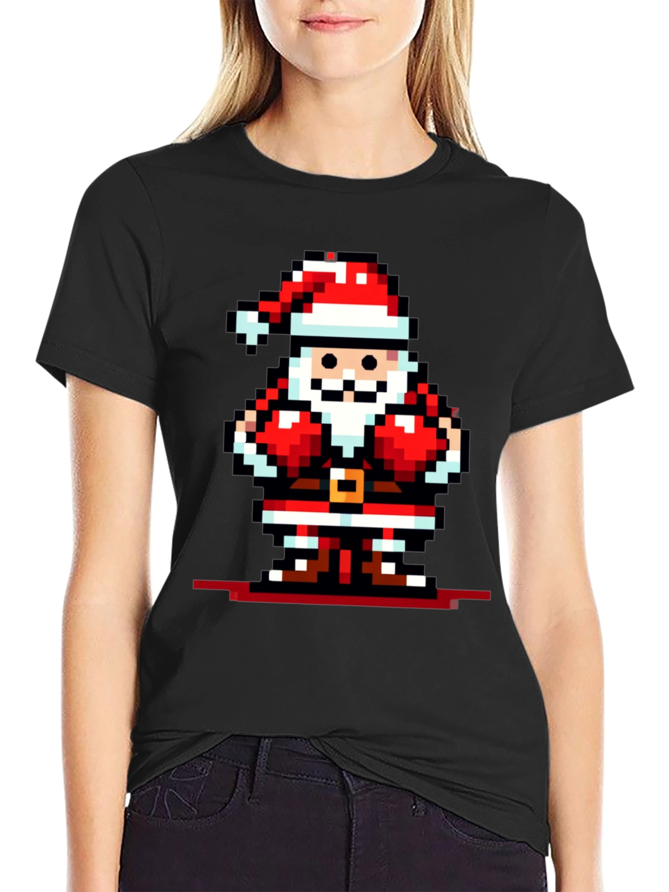 Pixel Santa Graphic Tee - Black