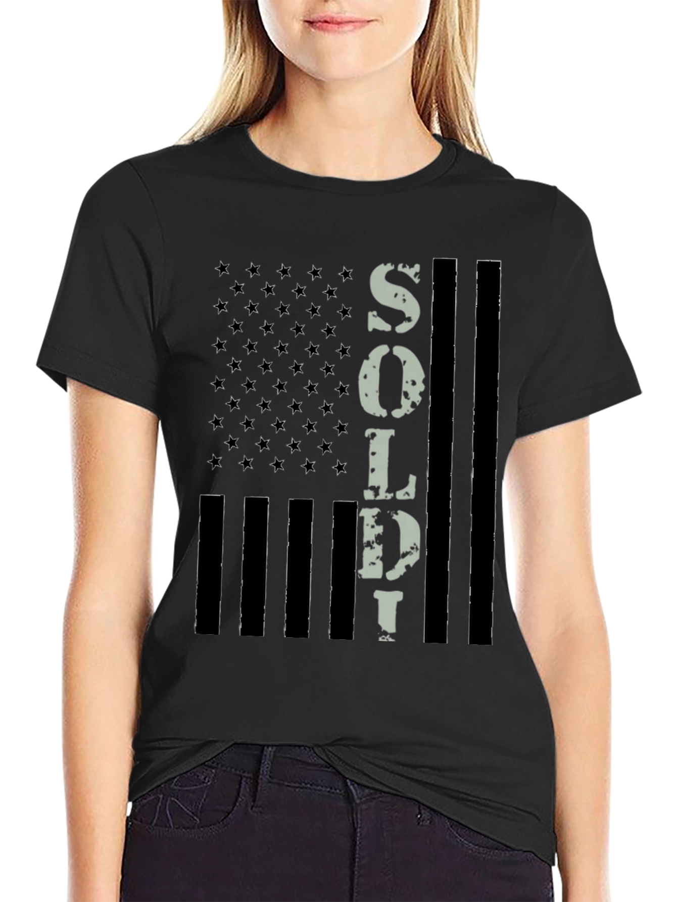 American Flag Soldier Graphic T-Shirt
