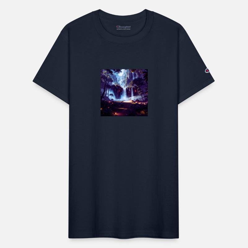 Mystic Waterfall and Lantern in a Dark Forest