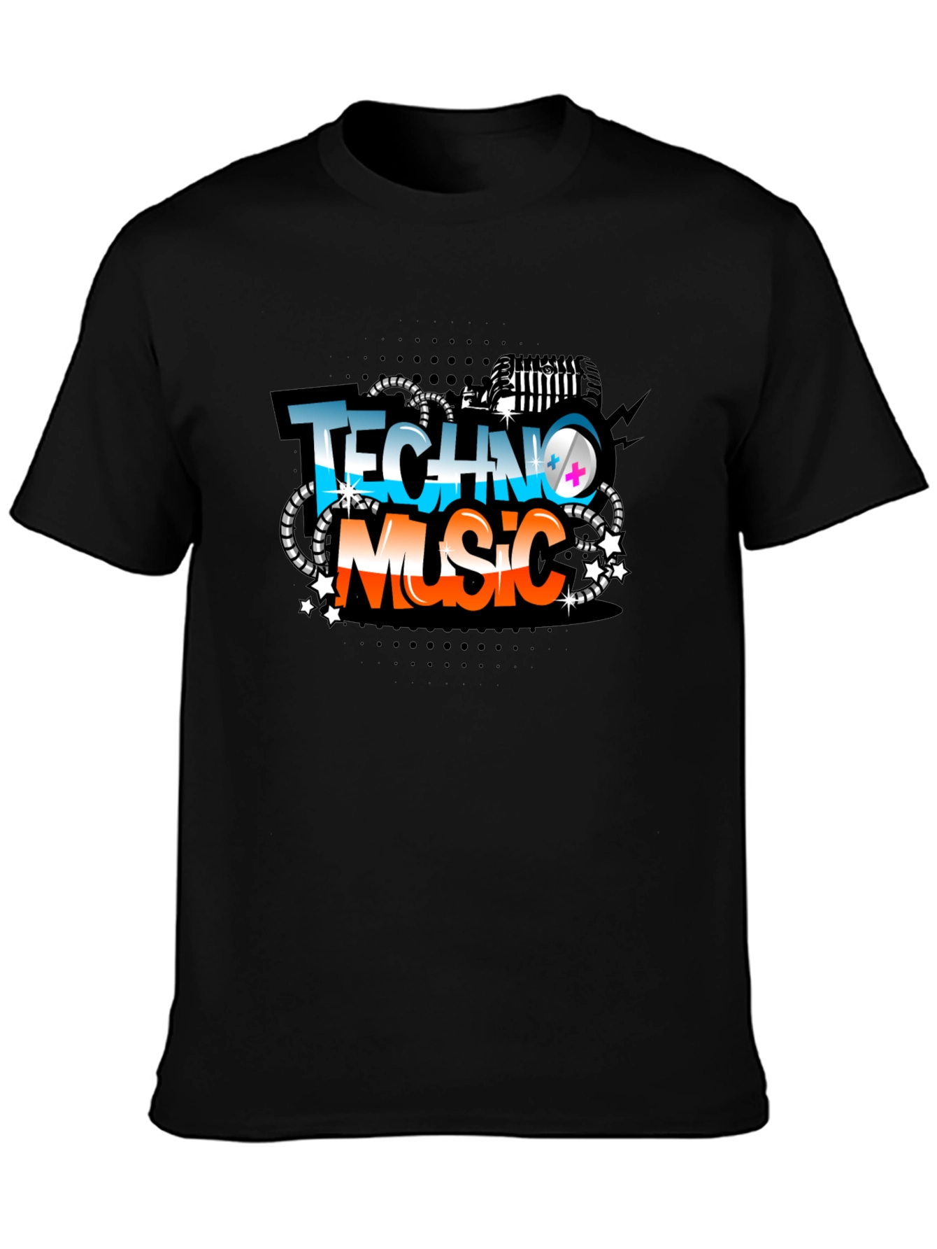 Techno Music Graphic Tee - Black Crew Neck