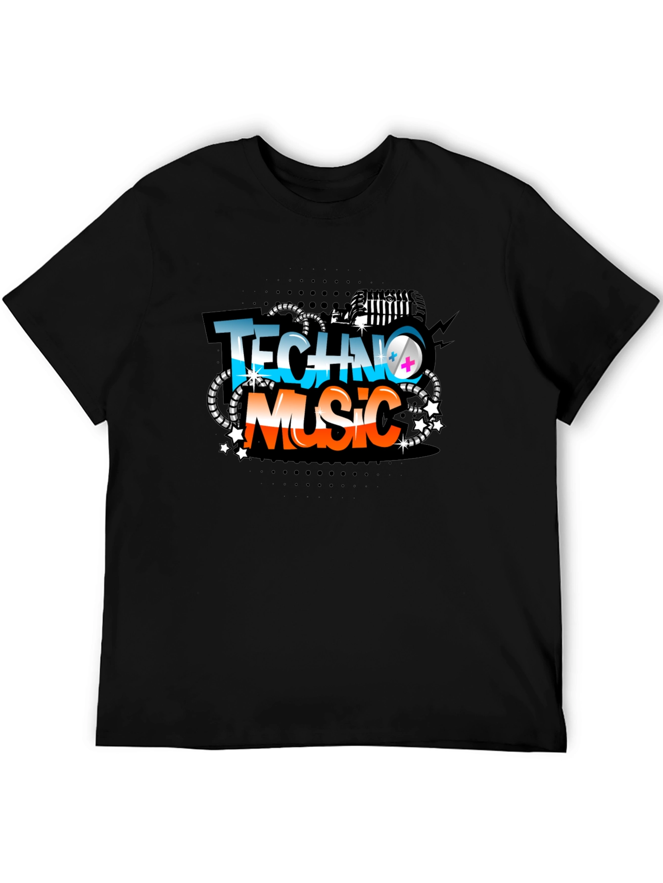 Techno Music Graphic Tee - Black Crew Neck