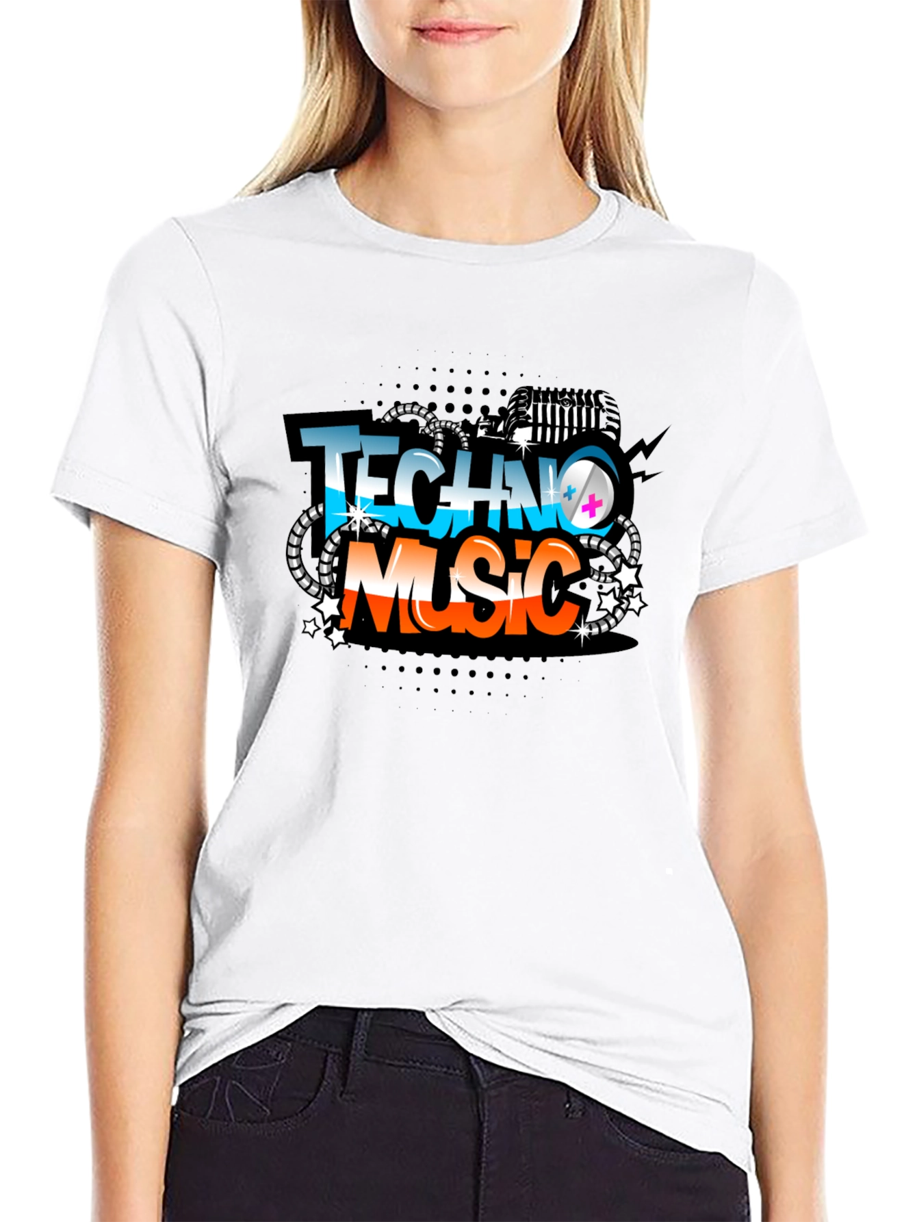 Techno Music Graphic Tee - Black Crew Neck