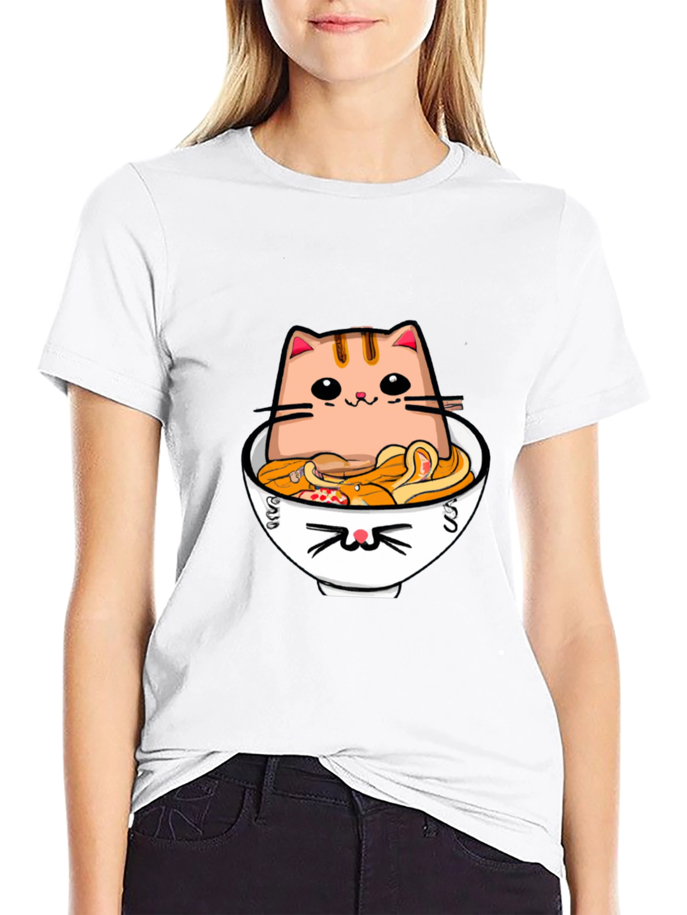 Cat Ramen T-Shirt - Kawaii Noodle Bowl Design