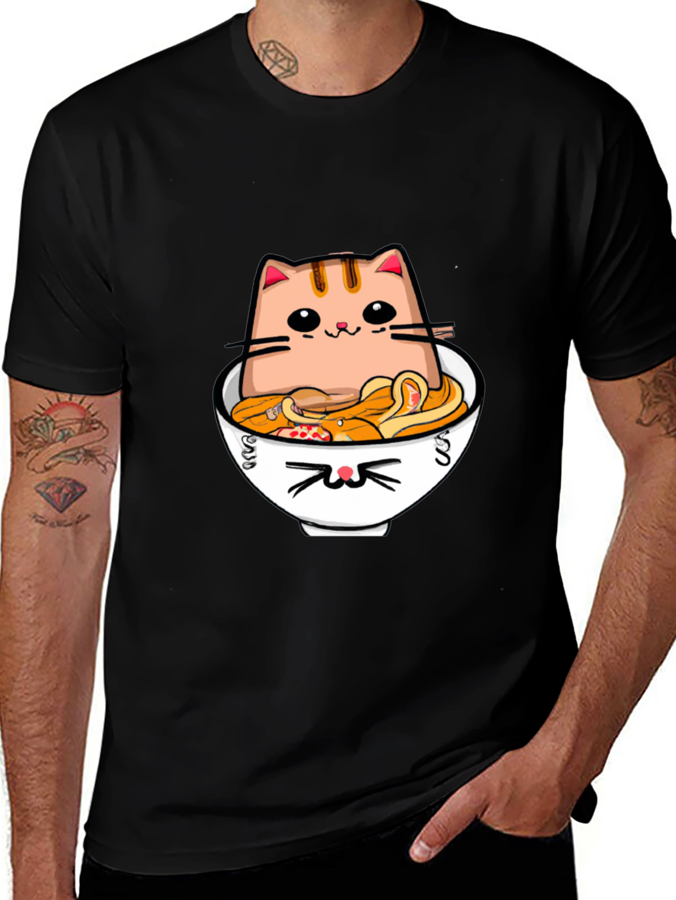 Cat Ramen T-Shirt - Kawaii Noodle Bowl Design