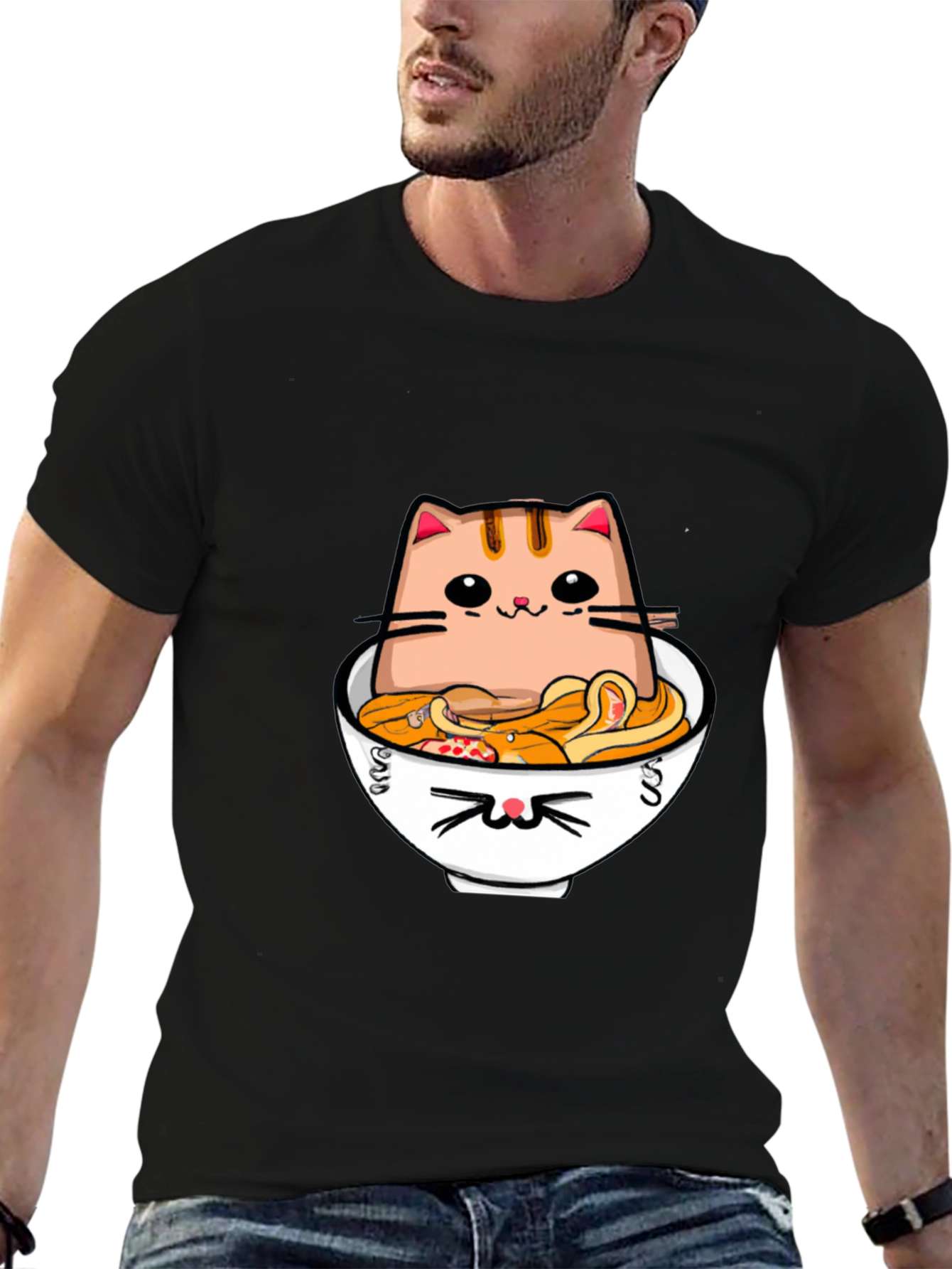 Cat Ramen T-Shirt - Kawaii Noodle Bowl Design
