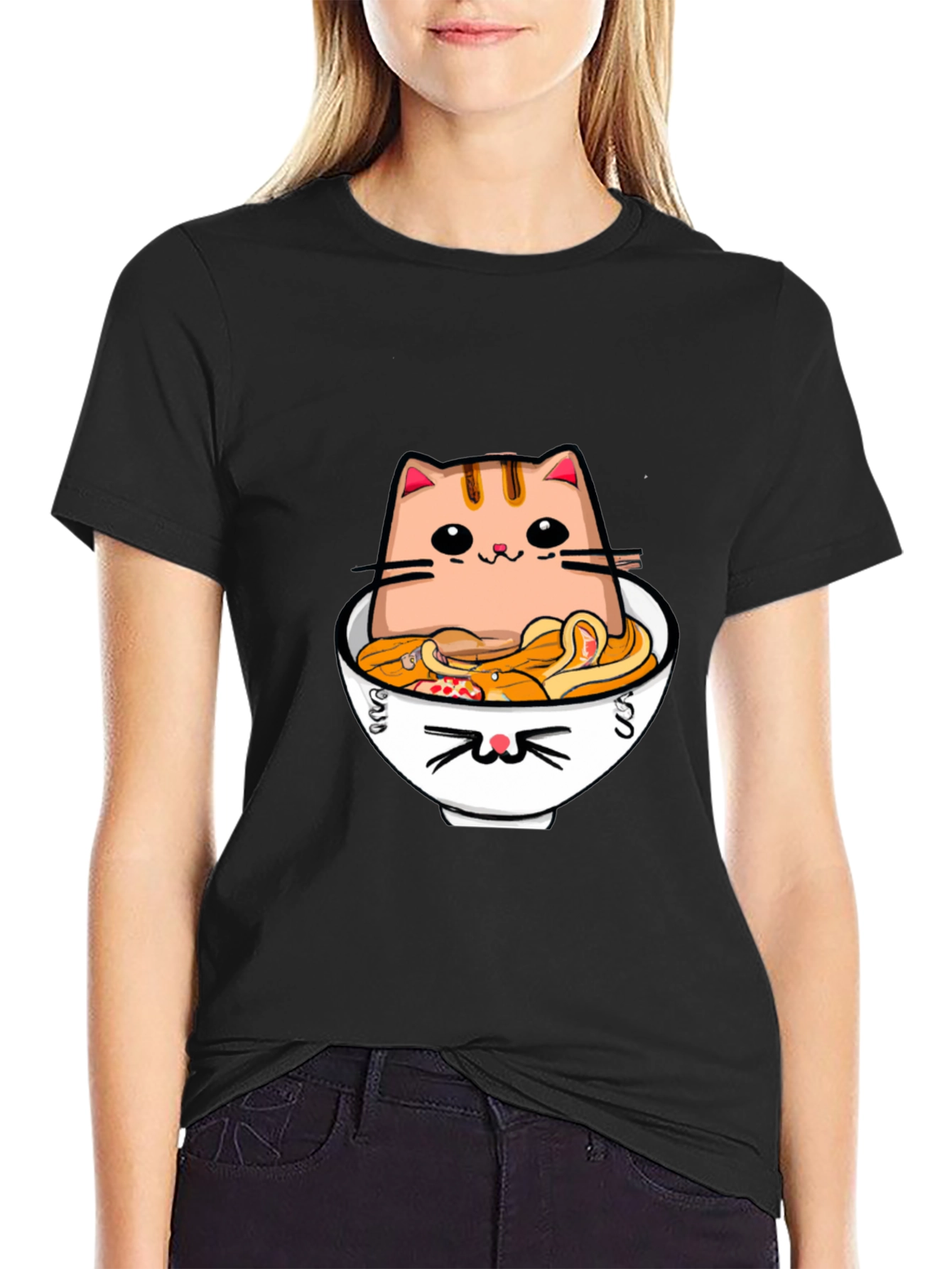 Cat Ramen T-Shirt - Kawaii Noodle Bowl Design