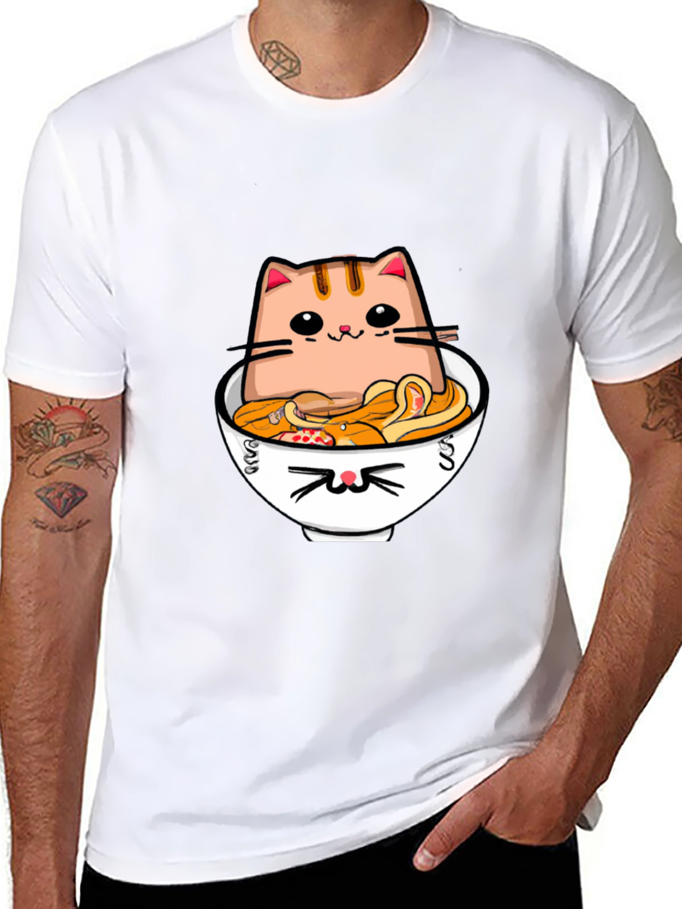 Cat Ramen T-Shirt - Kawaii Noodle Bowl Design