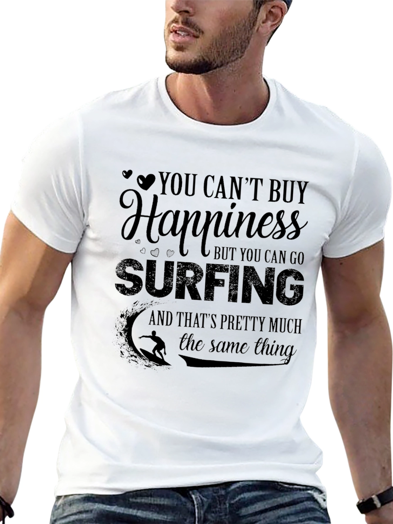 Surfing Happiness Black T-Shirt