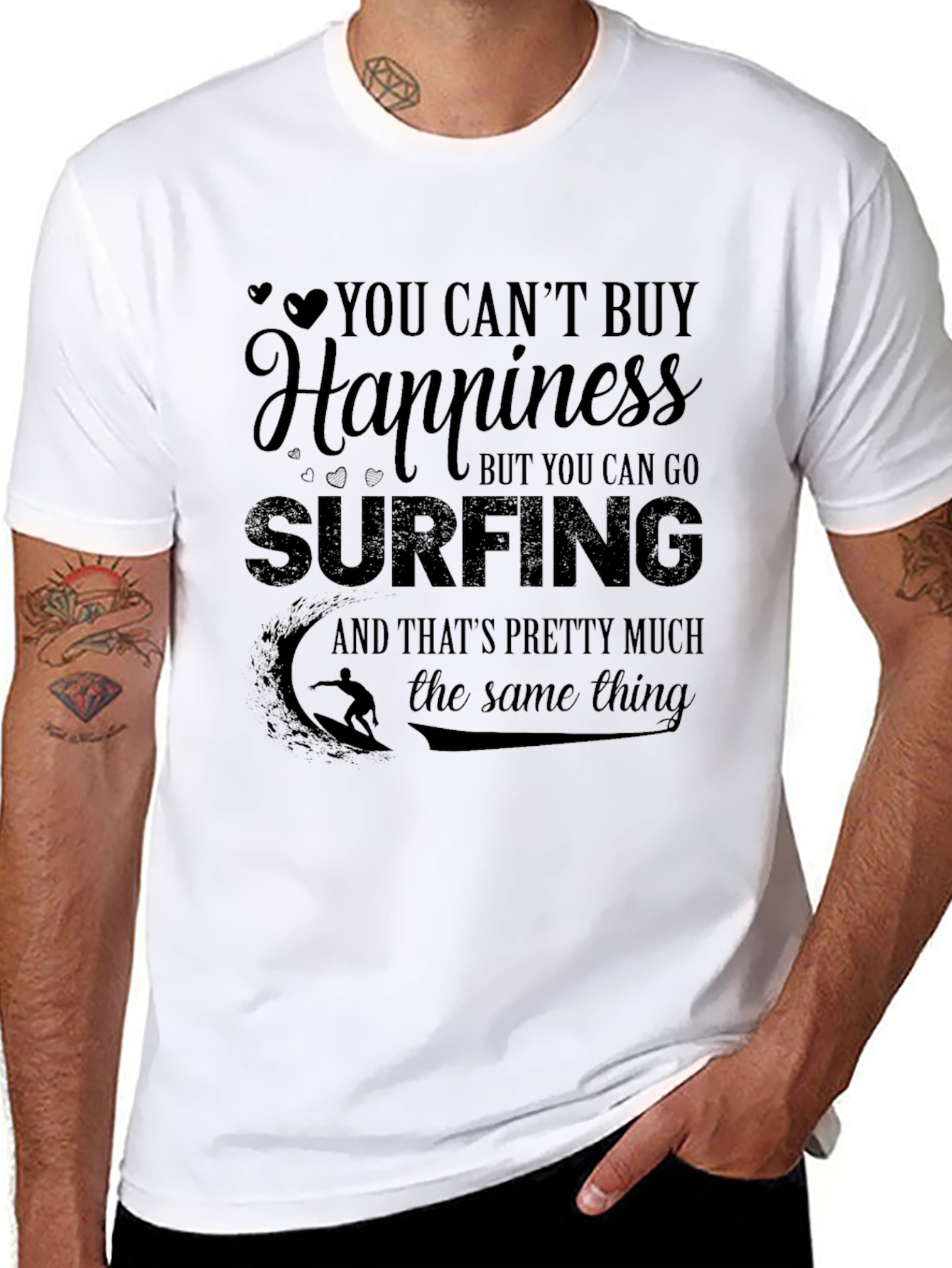 Surfing Happiness Black T-Shirt