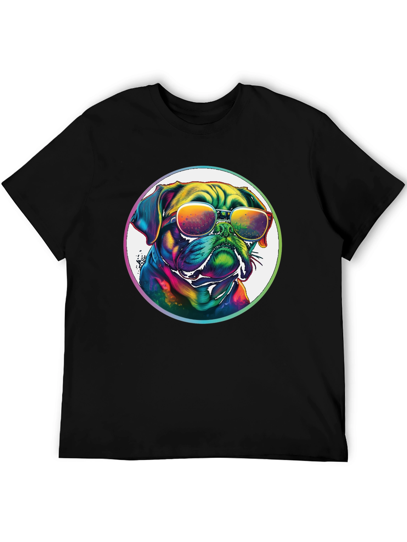 Rainbow Pug Sunglasses T-Shirt – Colorful Dog Lover Graphic Tee Gift