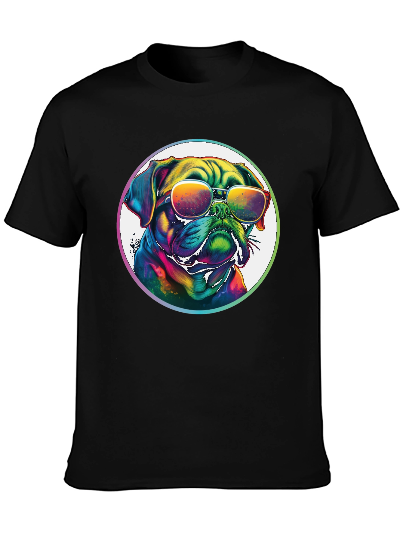 Rainbow Pug Sunglasses T-Shirt – Colorful Dog Lover Graphic Tee Gift