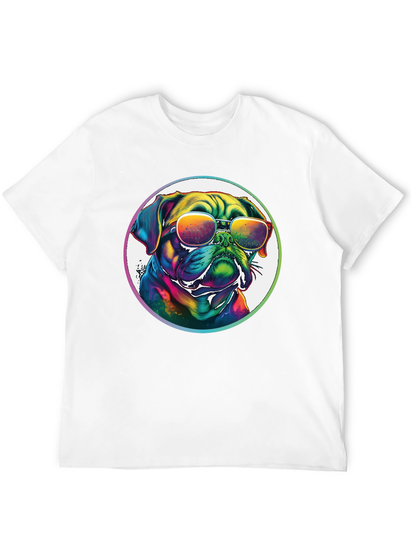 Rainbow Pug Sunglasses T-Shirt – Colorful Dog Lover Graphic Tee Gift