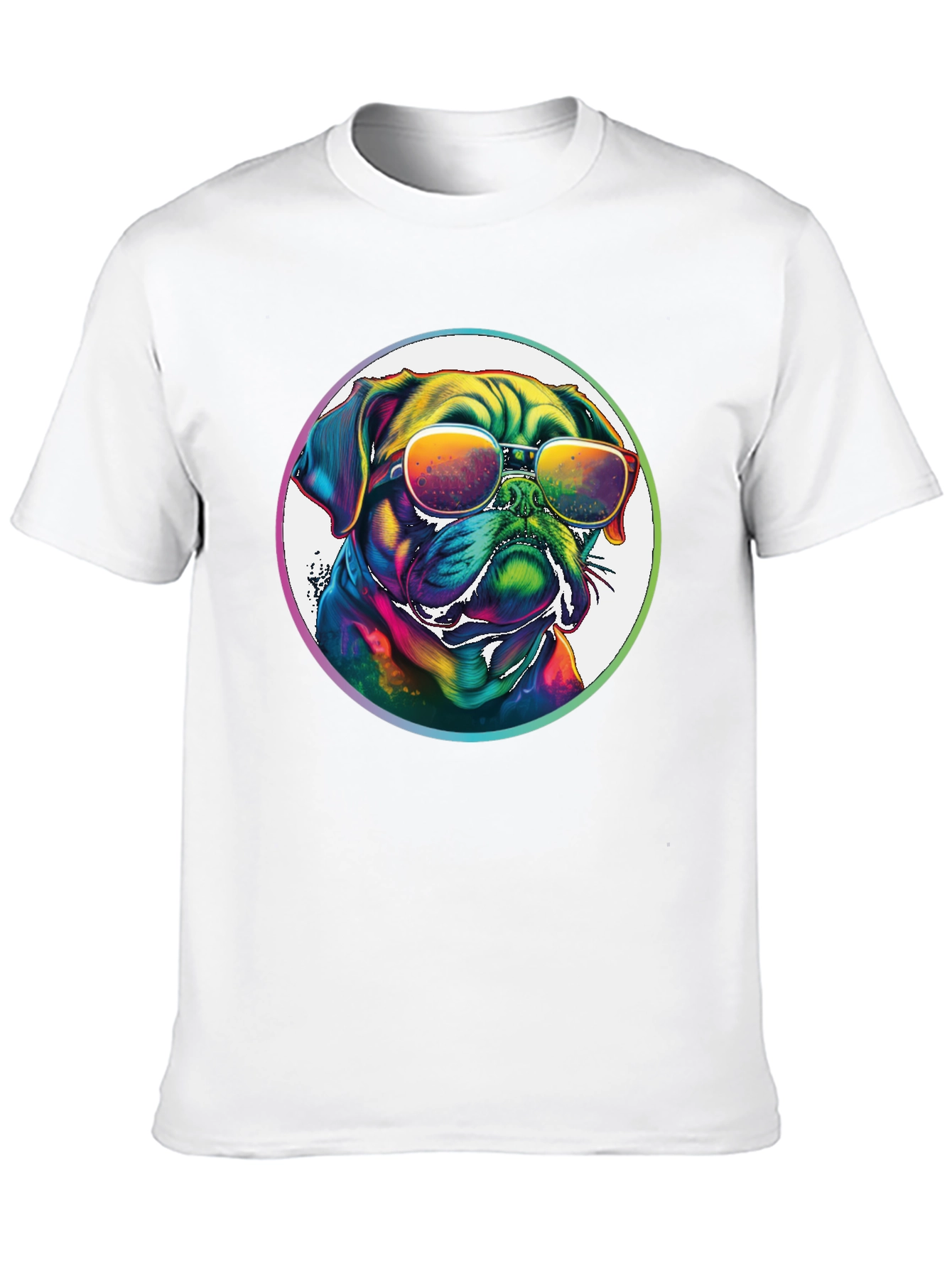 Rainbow Pug Sunglasses T-Shirt – Colorful Dog Lover Graphic Tee Gift