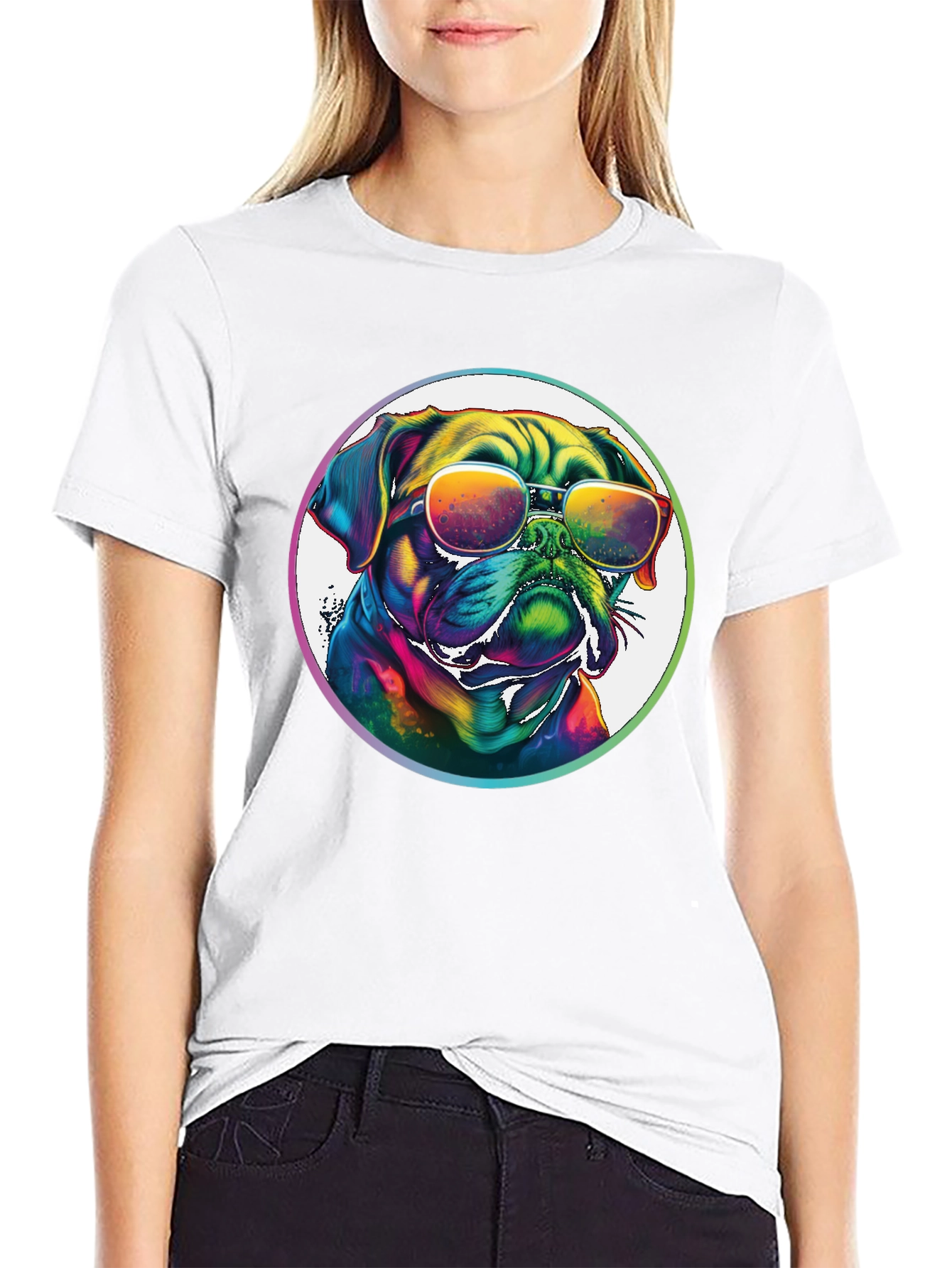 Rainbow Pug Sunglasses T-Shirt – Colorful Dog Lover Graphic Tee Gift