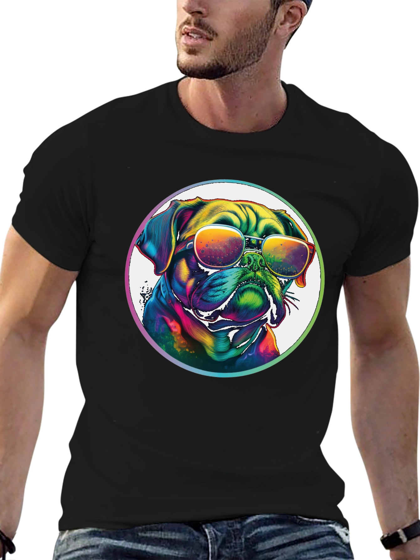 Rainbow Pug Sunglasses T-Shirt – Colorful Dog Lover Graphic Tee Gift