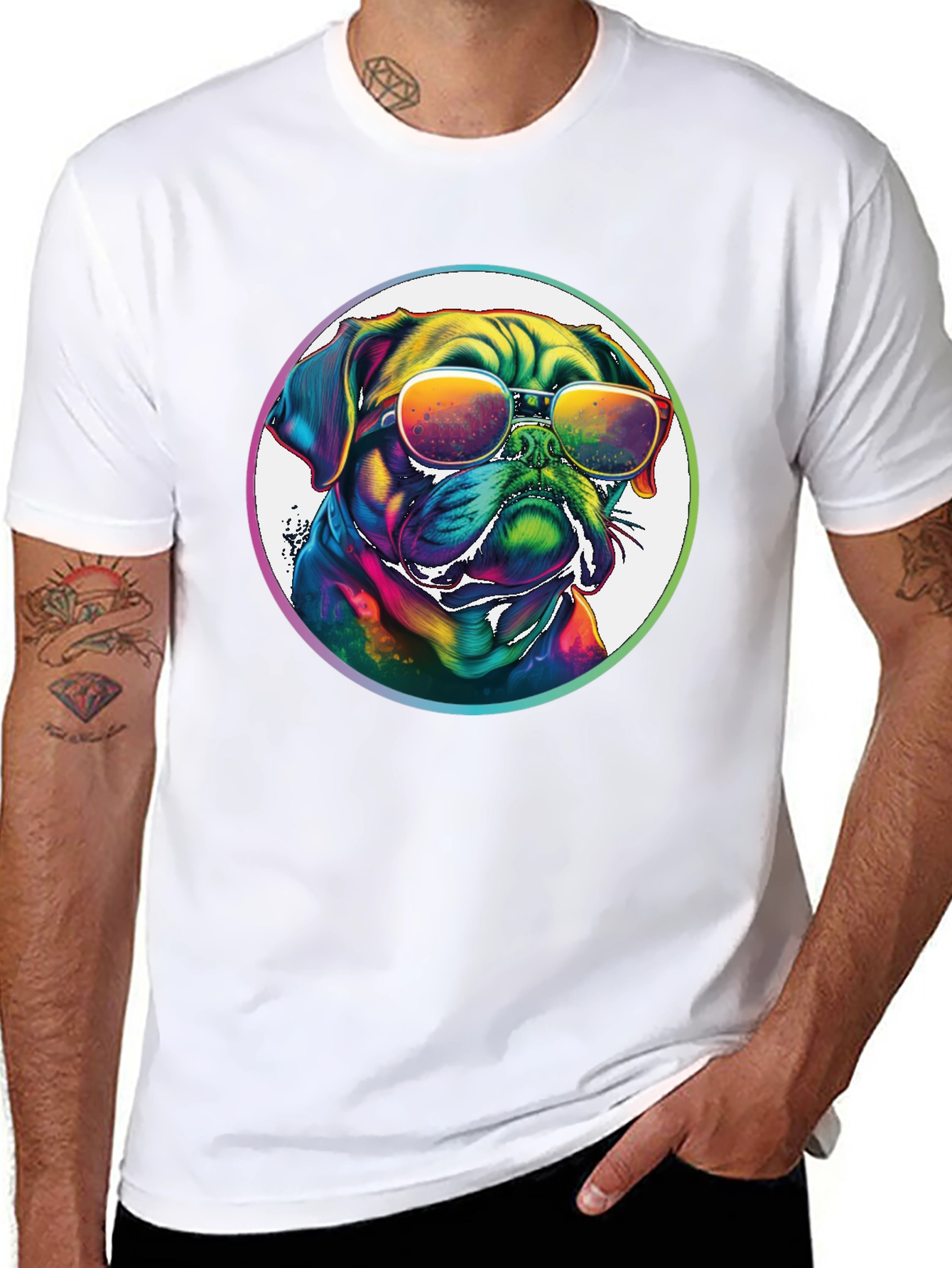 Rainbow Pug Sunglasses T-Shirt – Colorful Dog Lover Graphic Tee Gift