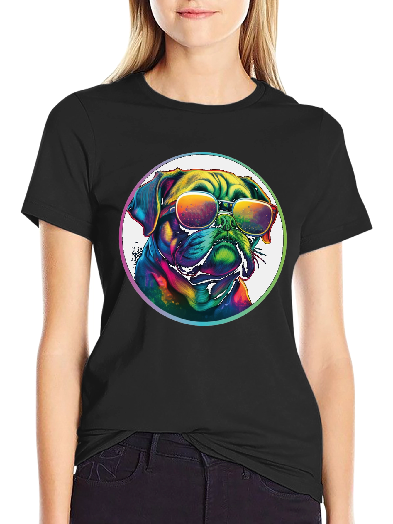 Rainbow Pug Sunglasses T-Shirt – Colorful Dog Lover Graphic Tee Gift