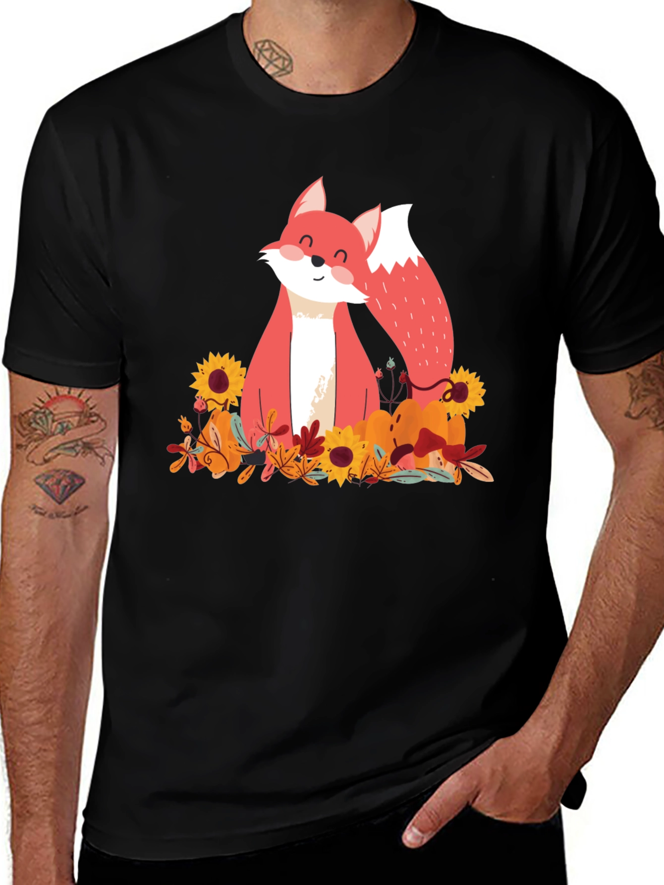 Autumn Fox Graphic Tee - Unisex Black T-Shirt