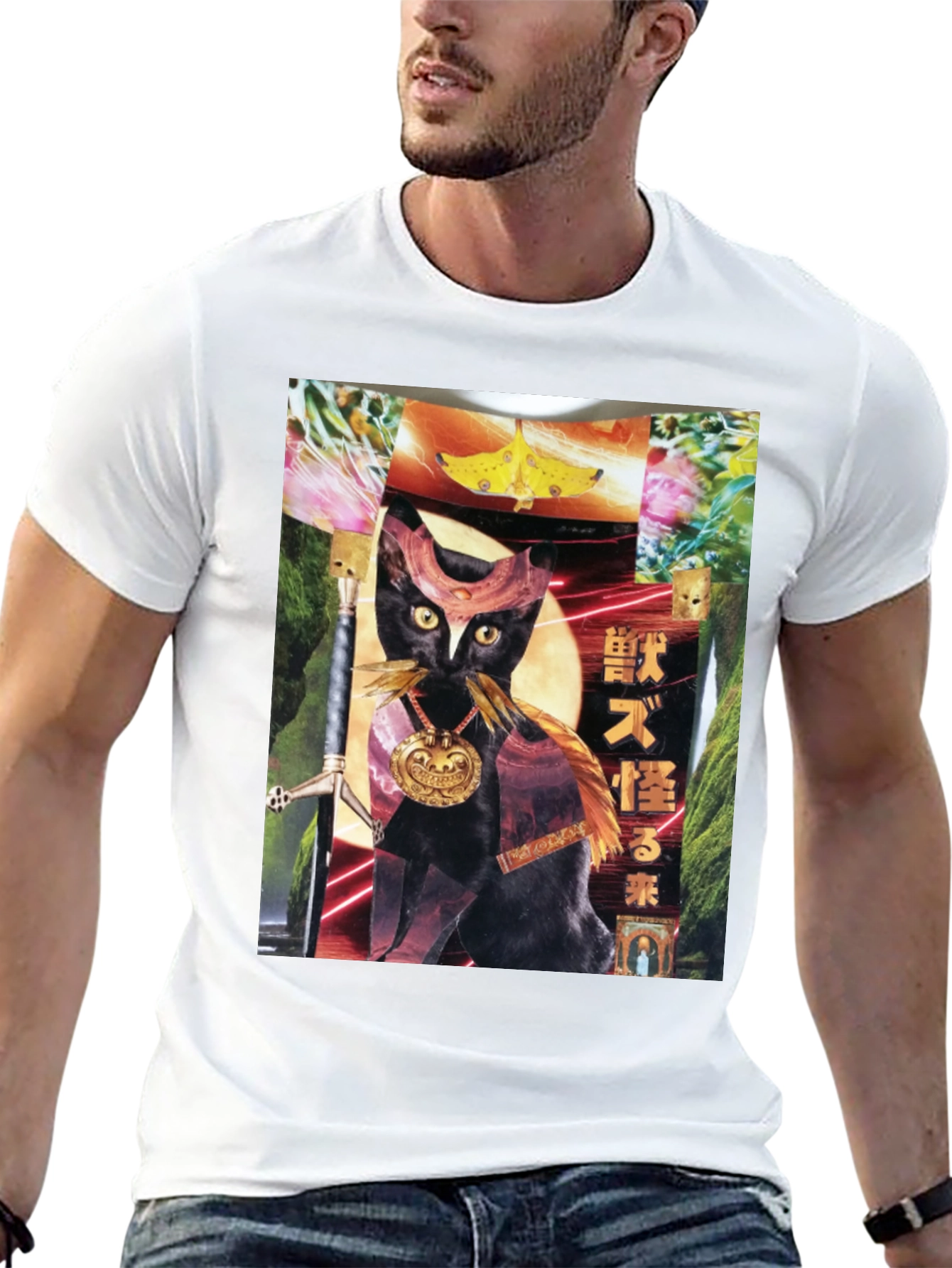 Black T-Shirt with Cat Art