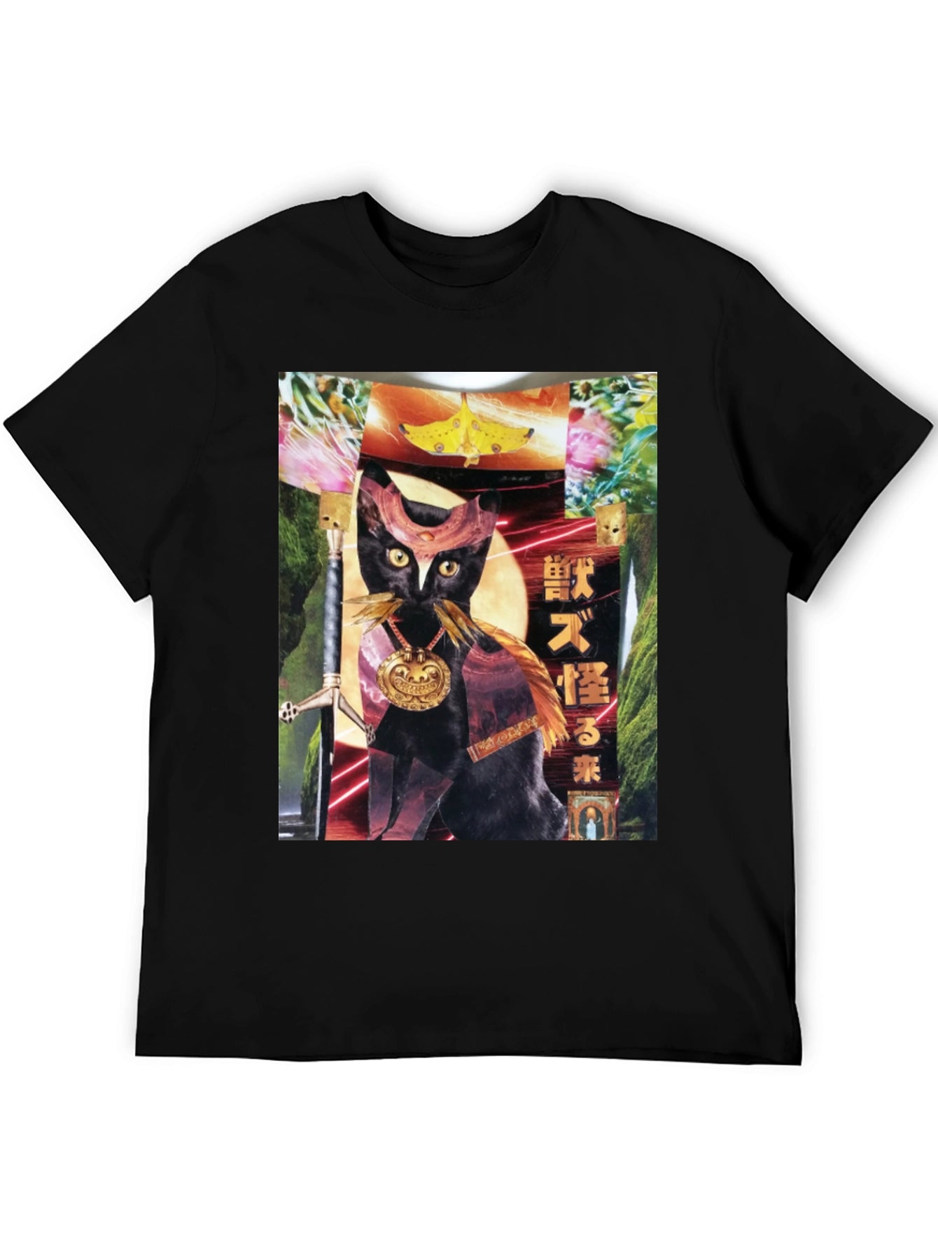 Black T-Shirt with Cat Art