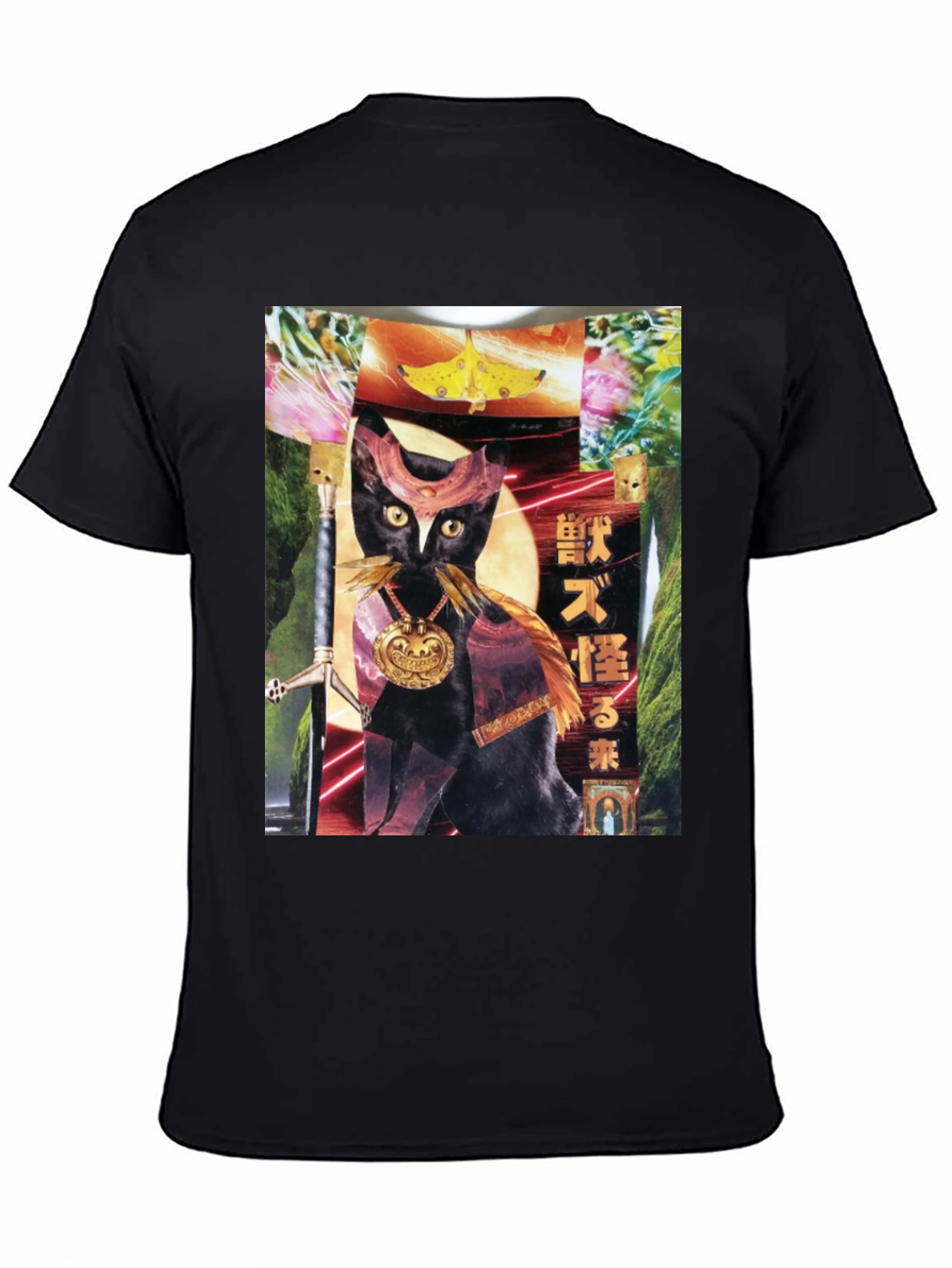 Black T-Shirt with Cat Art