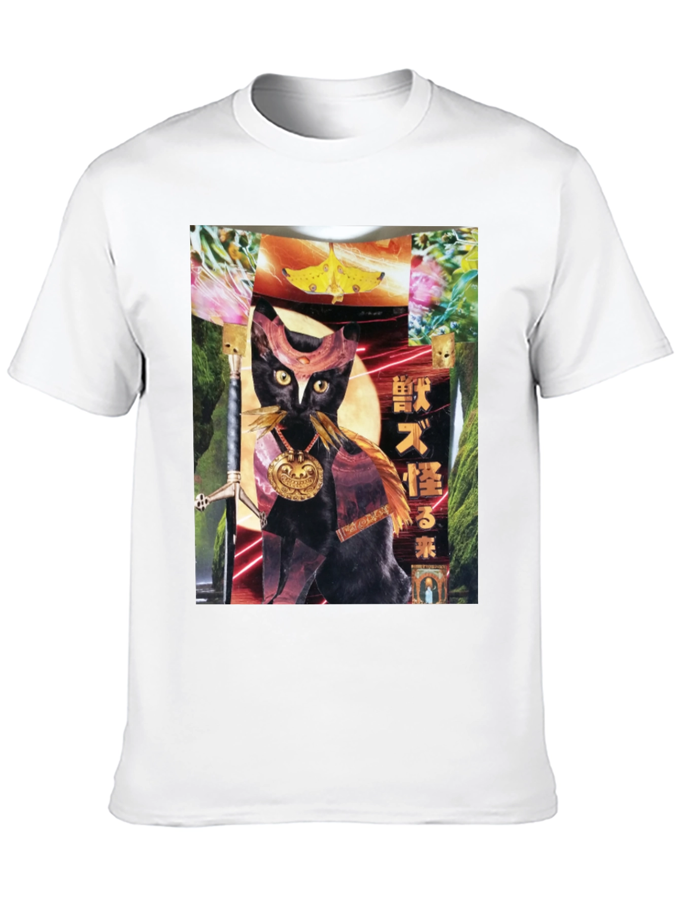 Black T-Shirt with Cat Art