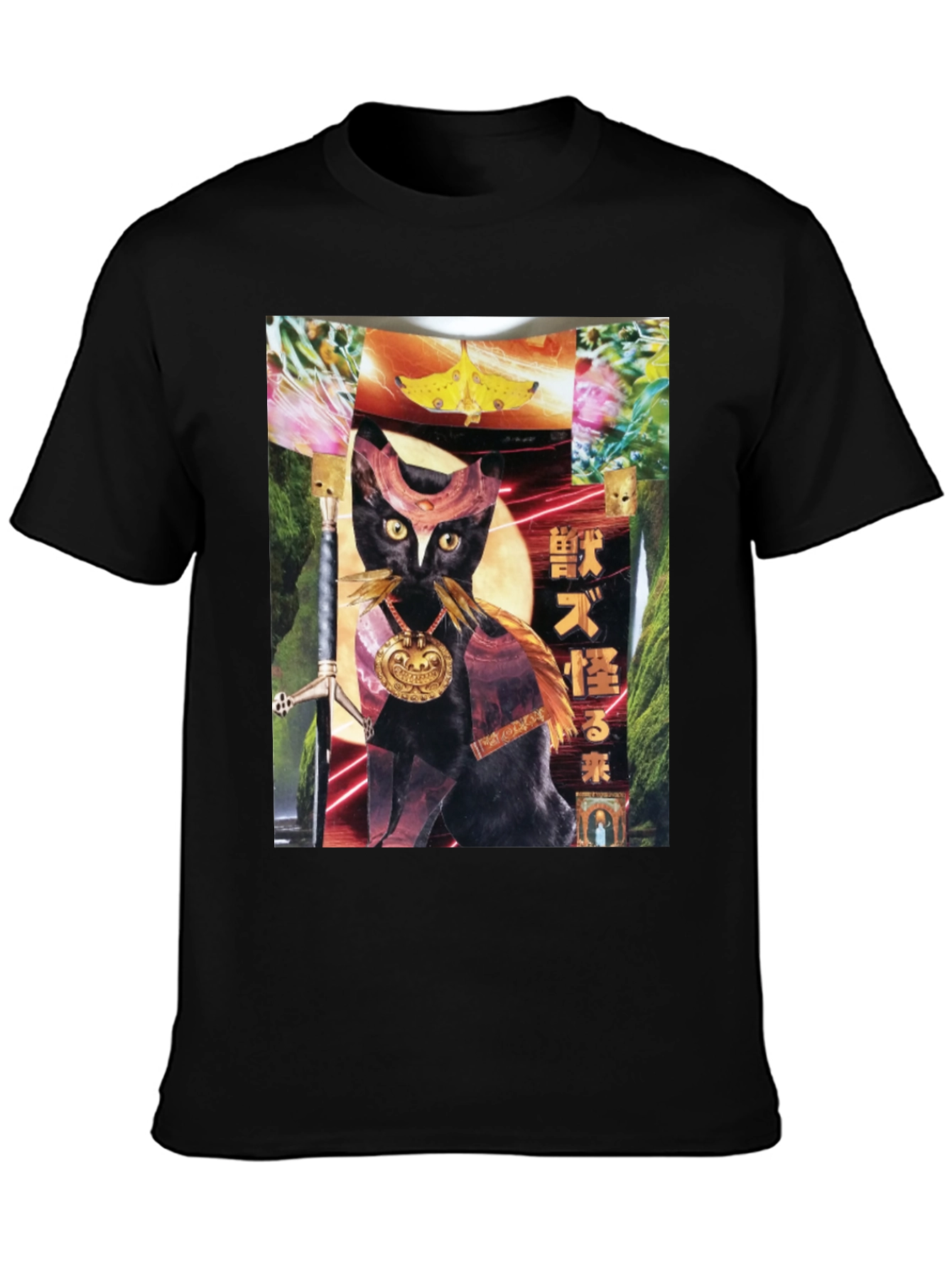 Black T-Shirt with Cat Art