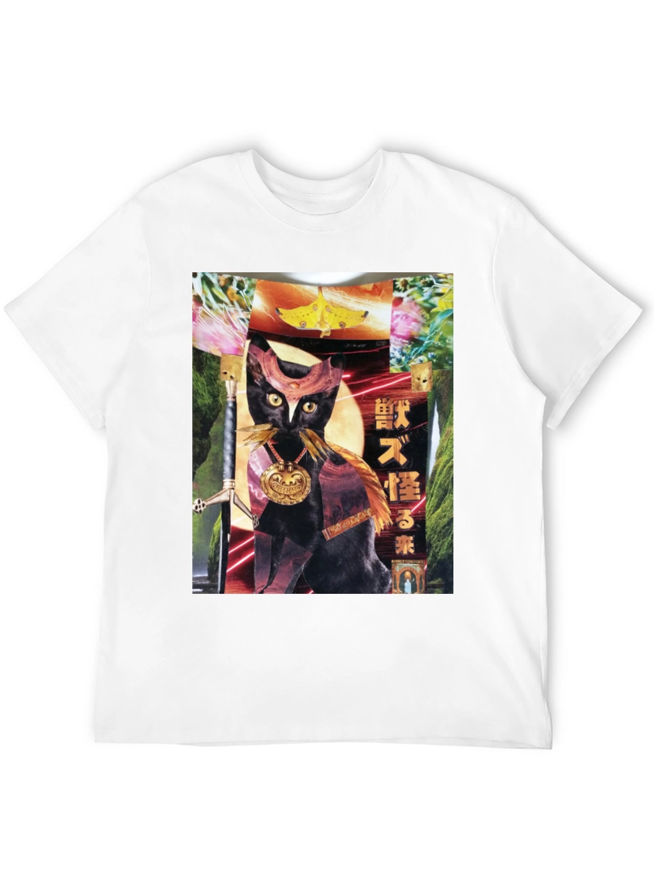 Black T-Shirt with Cat Art